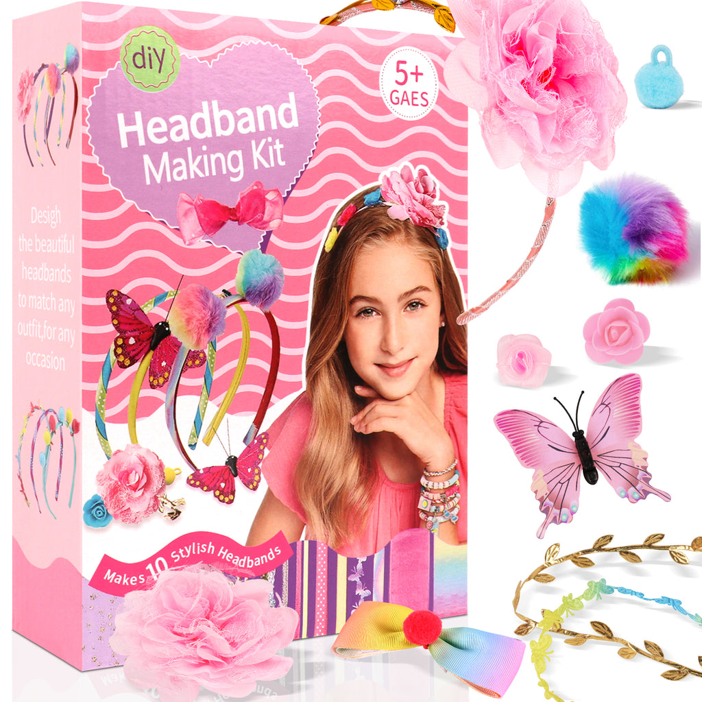 CandWuom Headband Making Kit for Girls, Gifts & Toy for 6 7 8 9 10 Girls, Make Your Own Fashion Headbands for Kids, DIY Hair Accessories Set, Little Kids Art & Craft Gifts