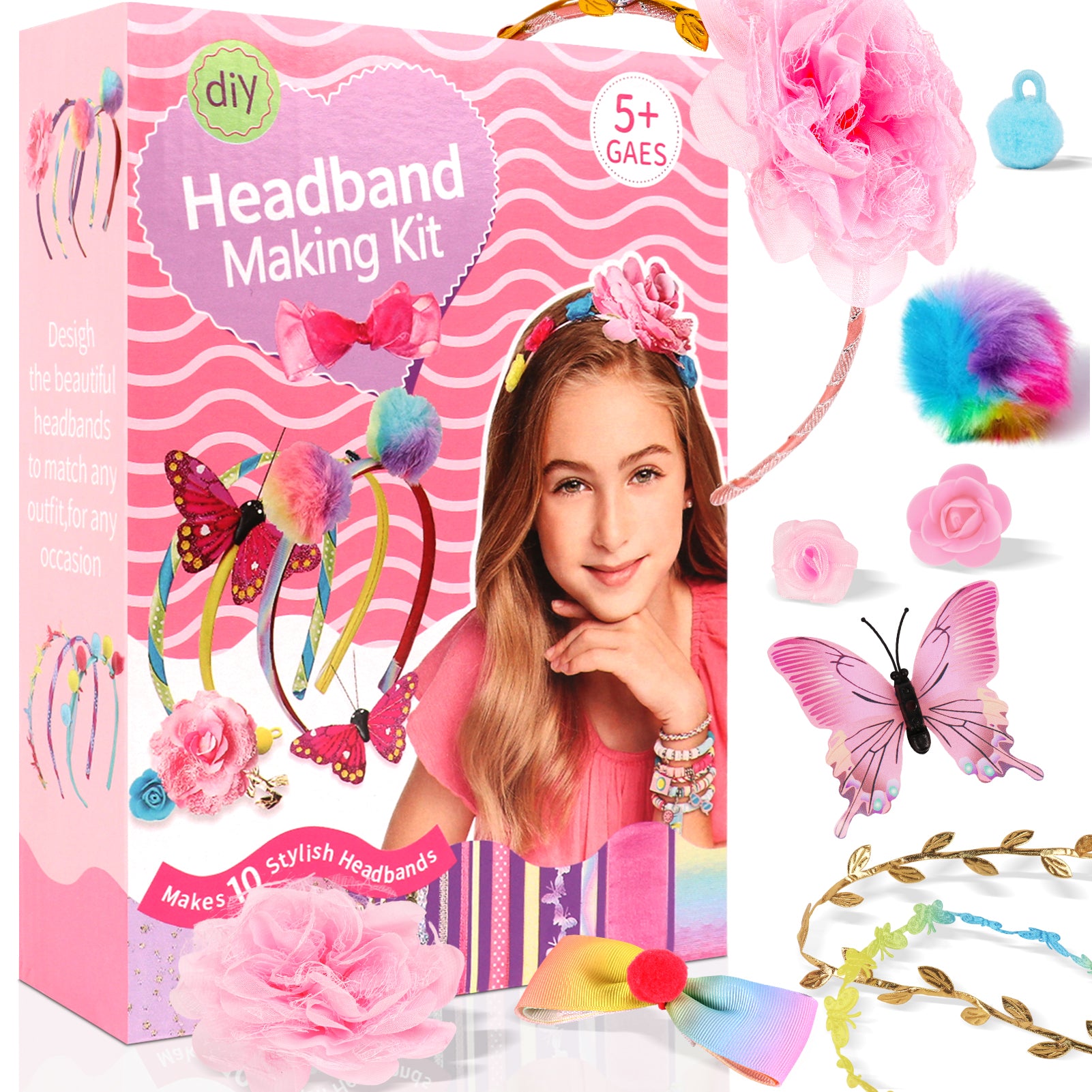 CandWuom Headband Making Kit for Girls, Gifts & Toy for 6 7 8 9 10 Girls, Make Your Own Fashion Headbands for Kids, DIY Hair Accessories Set, Little Kids Art & Craft Gifts