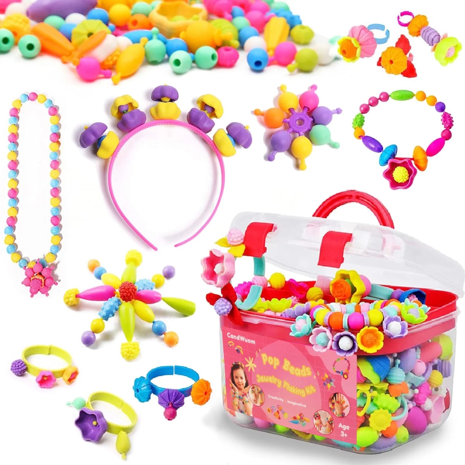 CandWuom 520+ Snap Pop Beads for Toddlers Jewelry Making Kit- Toys for Toddlers Jewelry Making Crafts Gifts for Girls Age 3-5（Red）