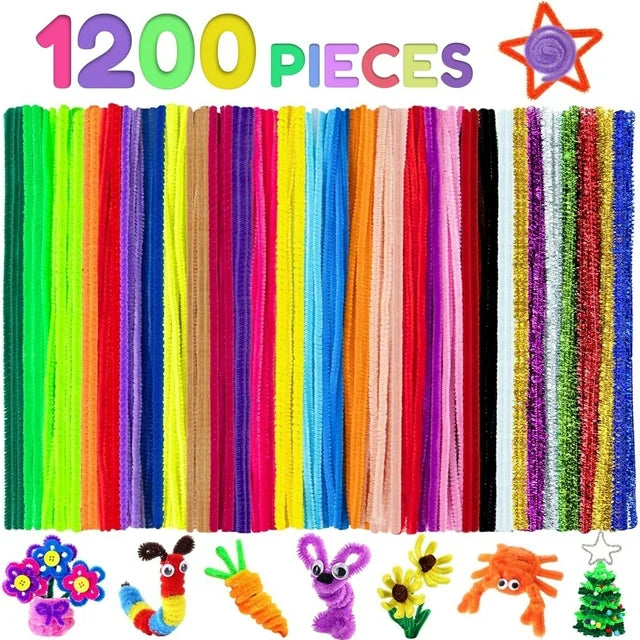 CandWuom Pipe Cleaners for Crafts, 1200 Pcs 30 Assorted Colors 12 inch Chenille Stems Fuzzy Sticks for Kids and Adults