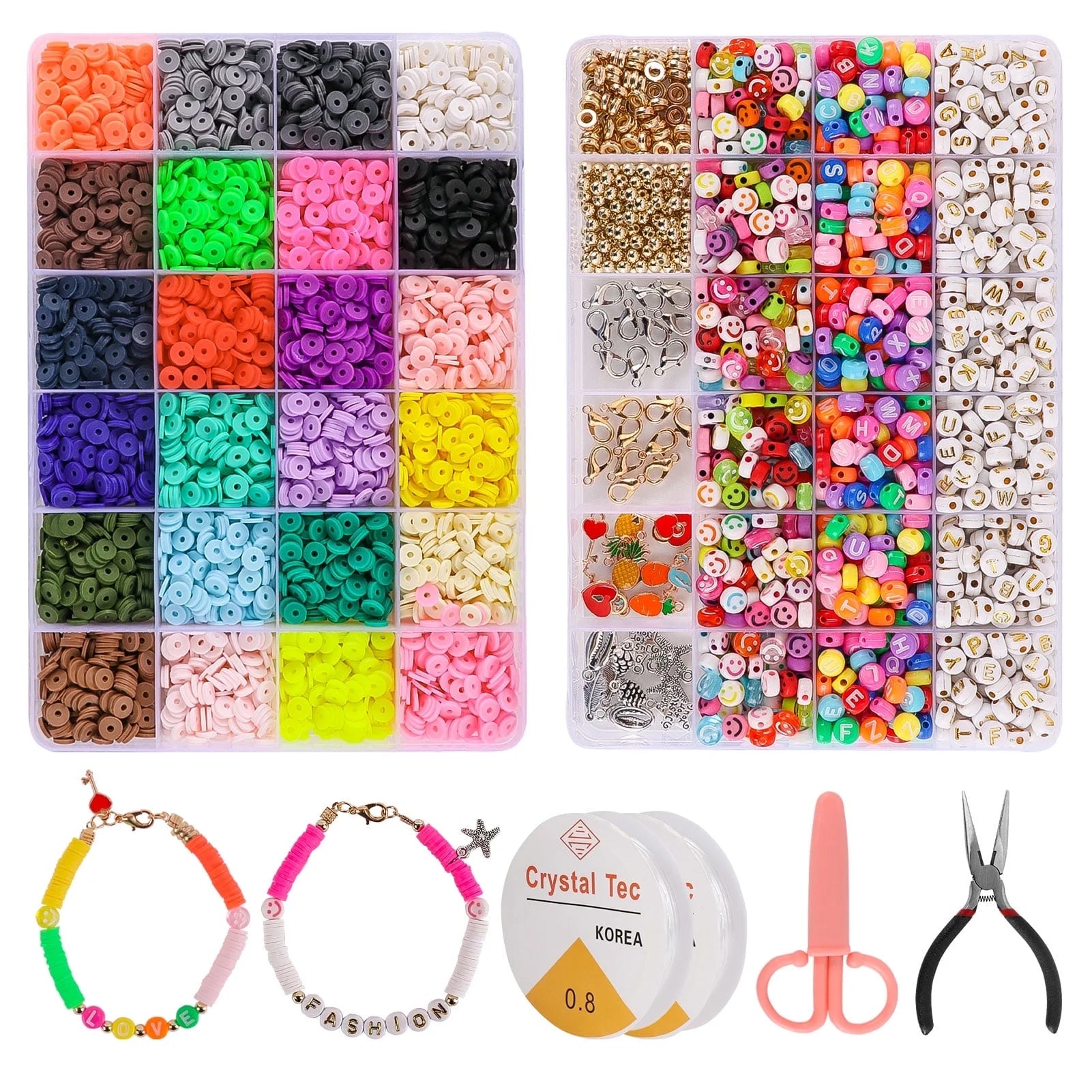 CandWuom 7360 Pcs Polymer Clay Beads Kit 24 Colors 6mm, Heishi Beads for Bracelets Necklaces Earrings Jewelry Making, Gifts for Girls 6-12