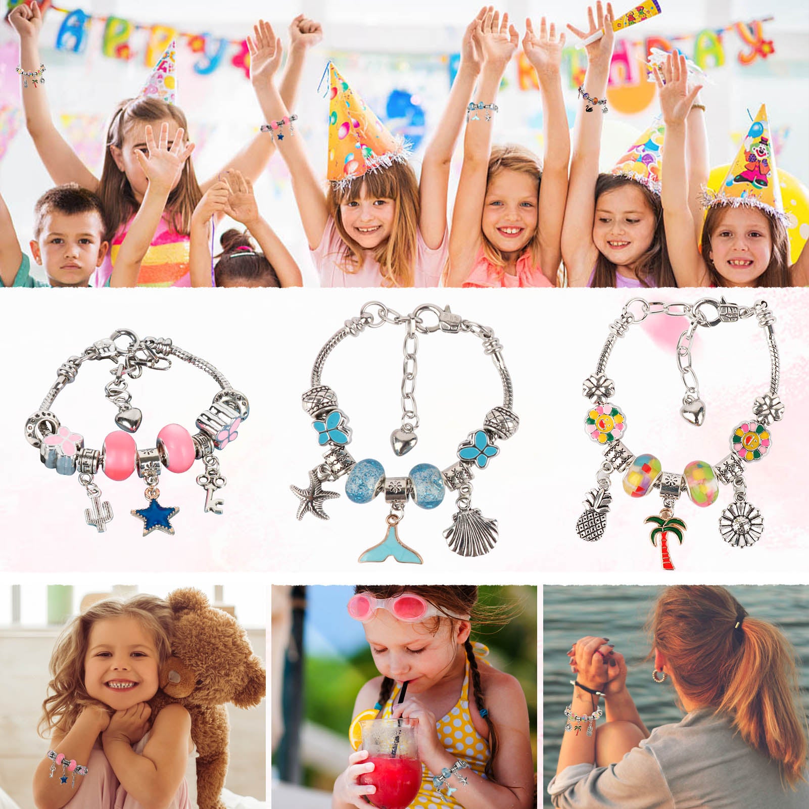CandWuom 91 Pcs Charms Bracelets Making Kit Including Snake Chains, DIY Gift for Kids, Jewelry Making Supplies for Arts and Crafts for Teen Girls Ages 6-12