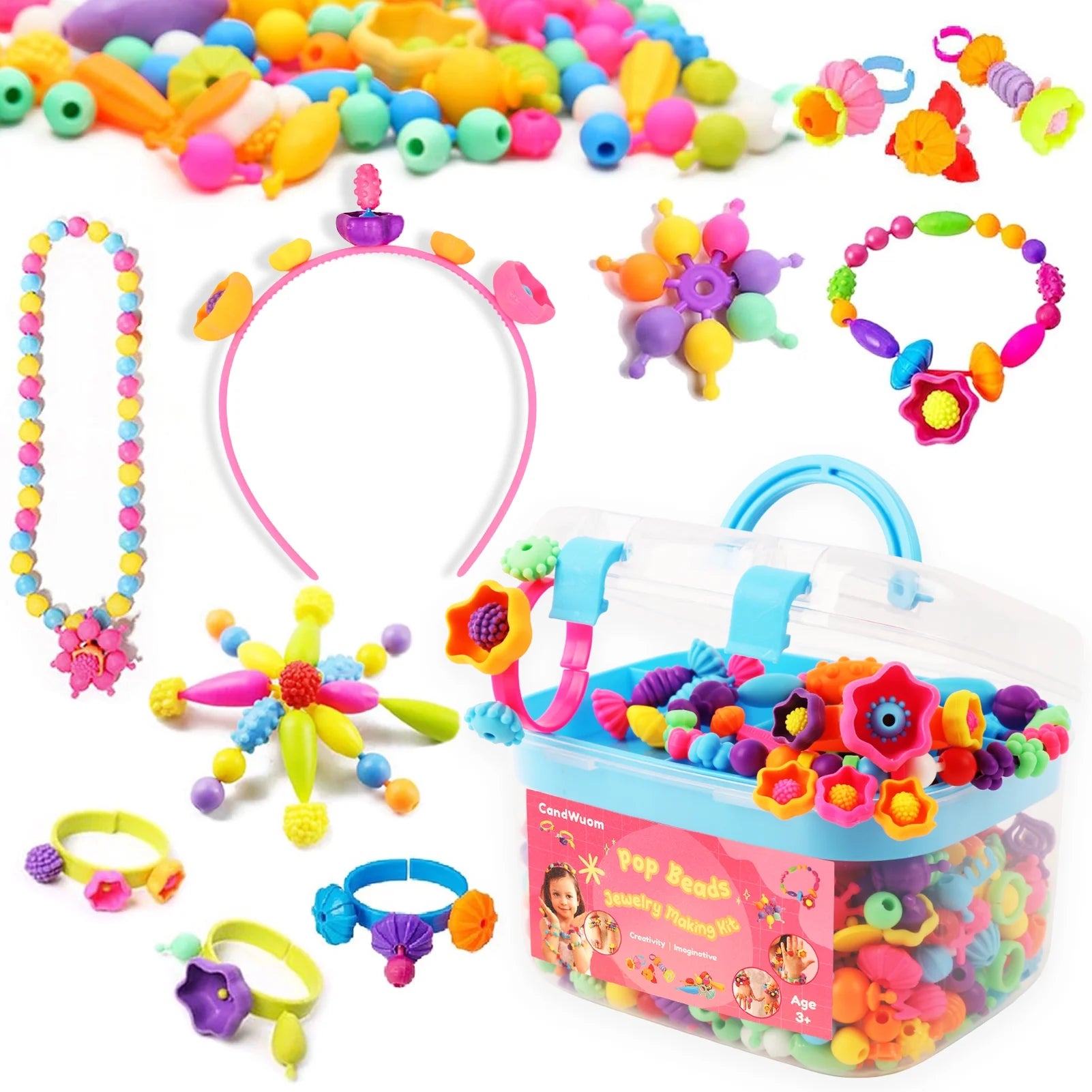 CandWuom 520+ Snap Pop Beads for Toddlers Jewelry Making Kit- Toys for Toddlers Jewelry Making Crafts Gifts for Girls Age 3-5（Blue）