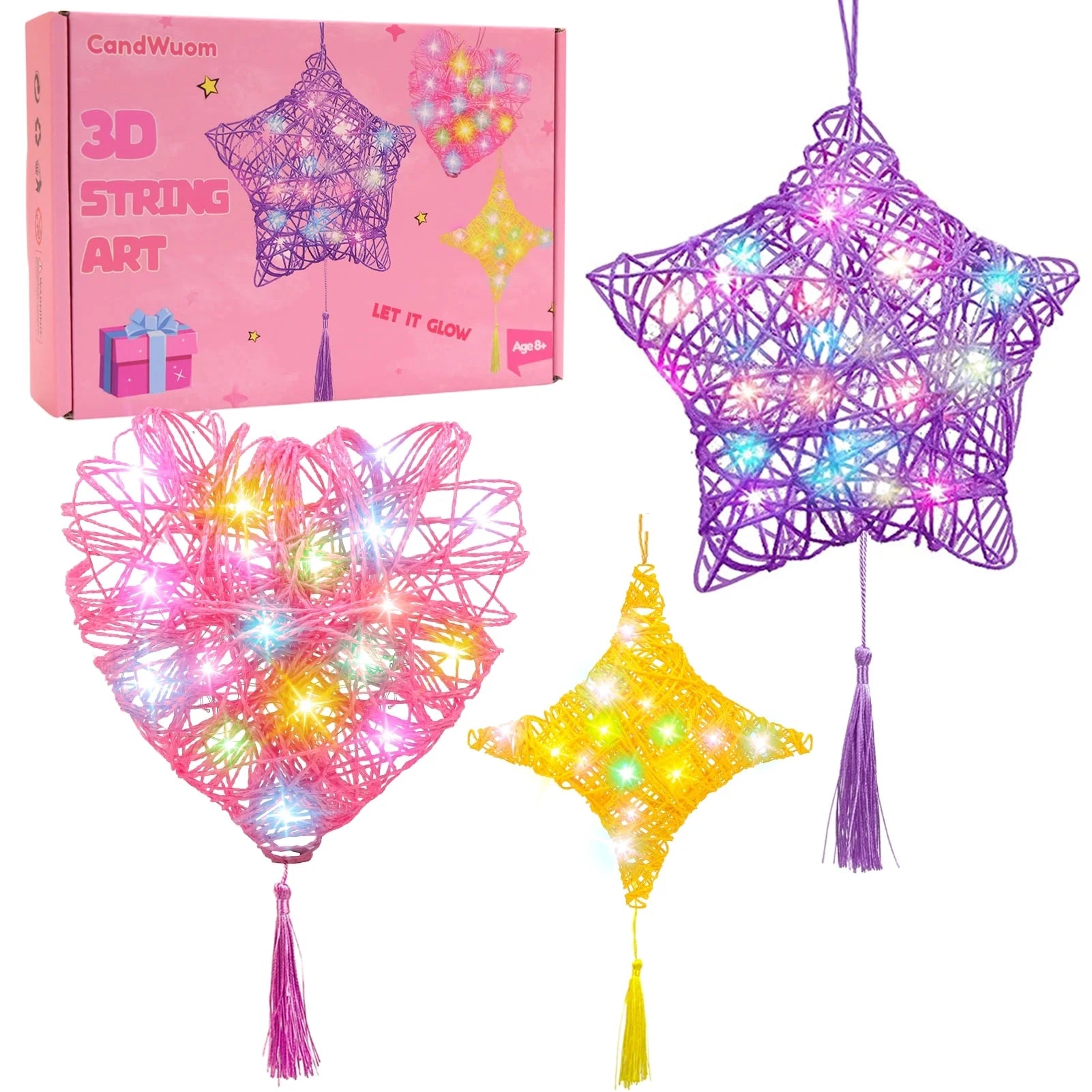 CandWuom Craft Kits for Girls Ages 8-12, 3D Light Up String Arts Heart Star Diamond Lantern Toys for Girls 8 9 10 11 12 Years Old Birthday Christmas Gifts