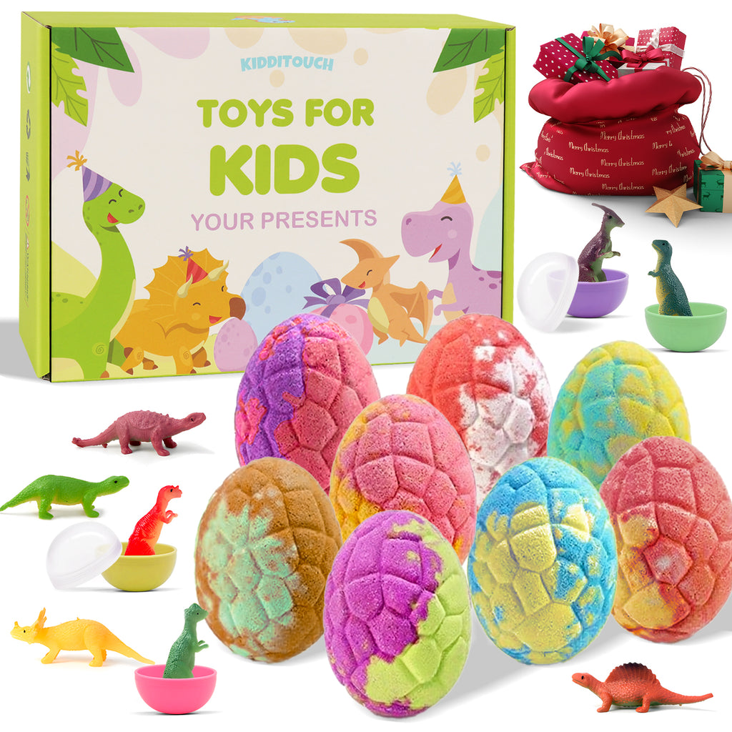 CandWuom Bath Bombs for Kids with Surprise Toys Inside - 8 Pack Natural and Organic Dinosaur Bath Bombs Gift Set, Bubble Bath Fizzes for Kids 3-12, Stocking Stuffers for Kids, Christmas Gifts