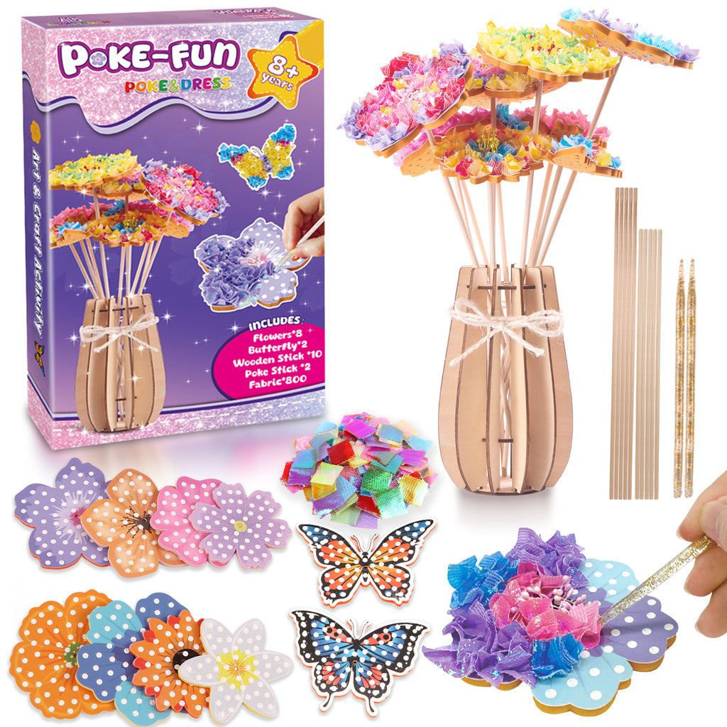 CandWuom Poke Art Flower Bouquet with 8 Flowers & 2 Butterflies, Arts and Crafts for Girls 8-12,Toys for 4 5 6 7 8+ Year Old Girls