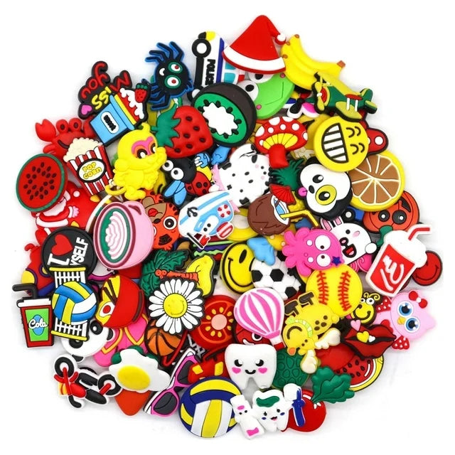 CandWuom Shoe Decoration Croc Charms, 100 Packs PVC Shoe Charms for Kids Easter Egg Fillers, Multicolor, 100Pcs