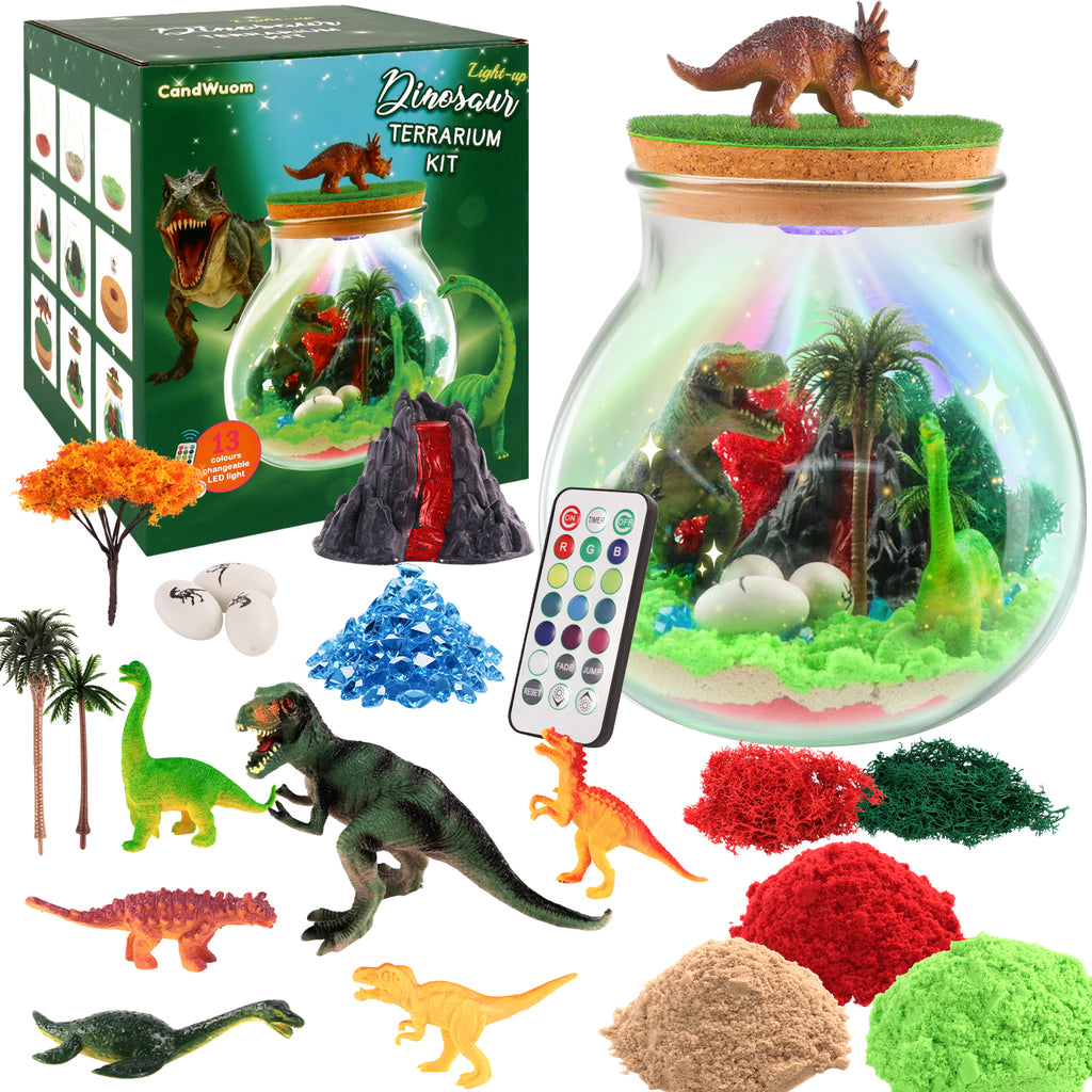CandWuom Dinosaur Gifts for Boys - Dinosaurs Terrarium Kit for Kids - Birthday Gift for Boy Ages 4 5 6 7 8-12 Year Old - DIY Dino Toys for Boys - Arts and Crafts Kit for Kids