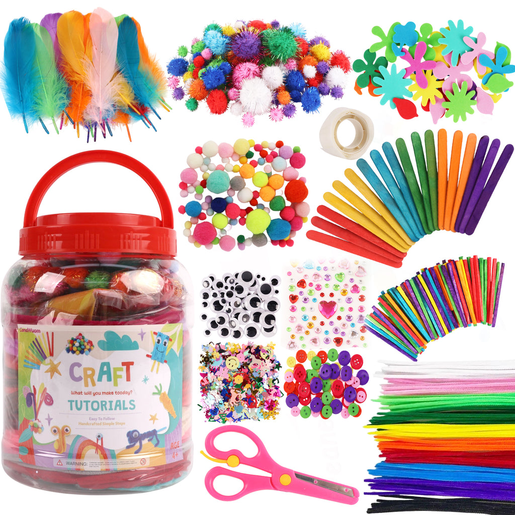 CandWuom Arts & Crafts Supplies Kits & Materials Set for Kids - 1000Pcs+Craft Kit with Pipe Cleaners Pom Poms Craft for Kids Ages 4-8 Girls & Boys Birathday Gifts