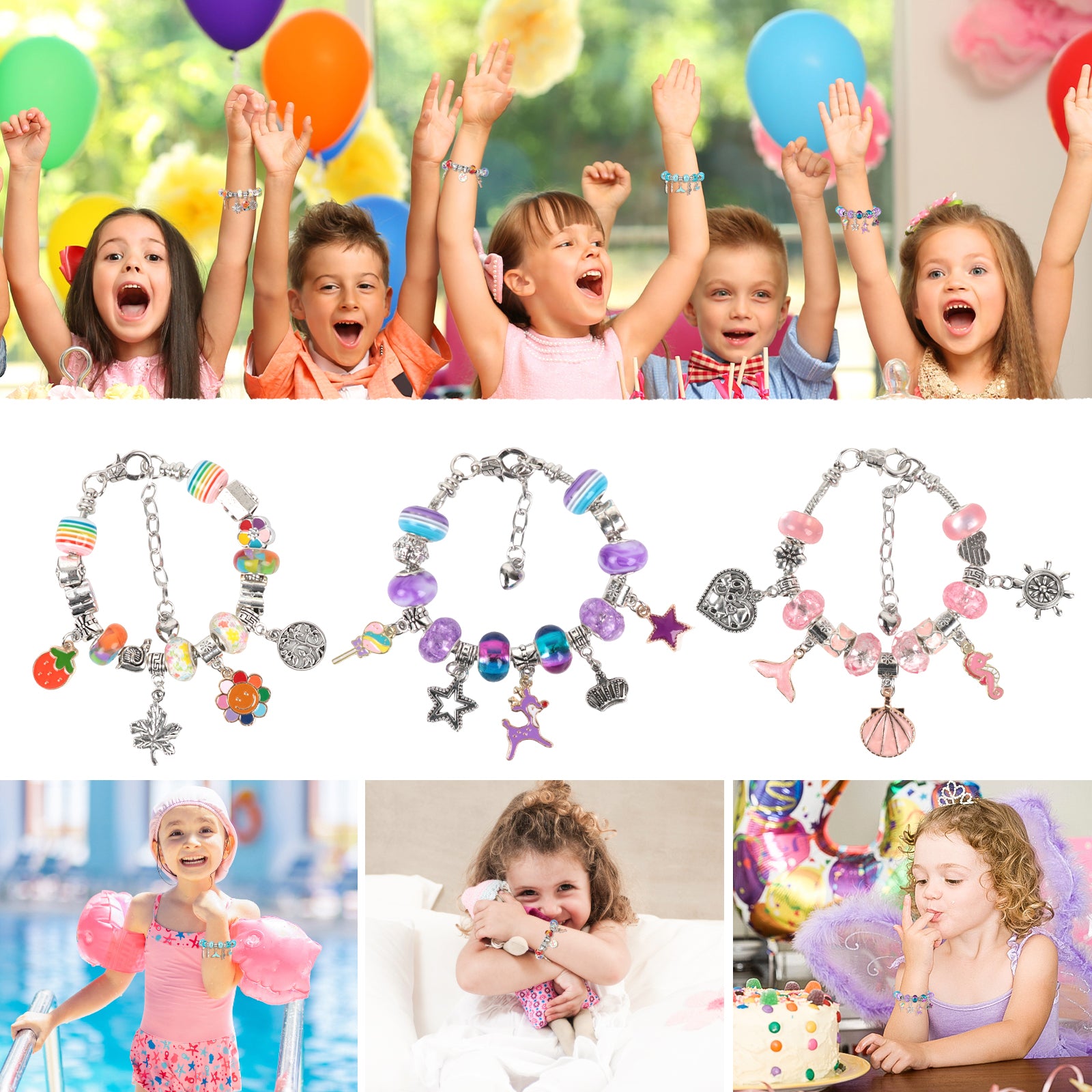 CandWuom 120 Pcs Charms Bracelet Making Kit, 120 Pcs Girls Jewelry Making Kit, Crafts Gifts for Teen Girls Ages 5 6 7 8-12, with a Portable Bracelet Organizer Box