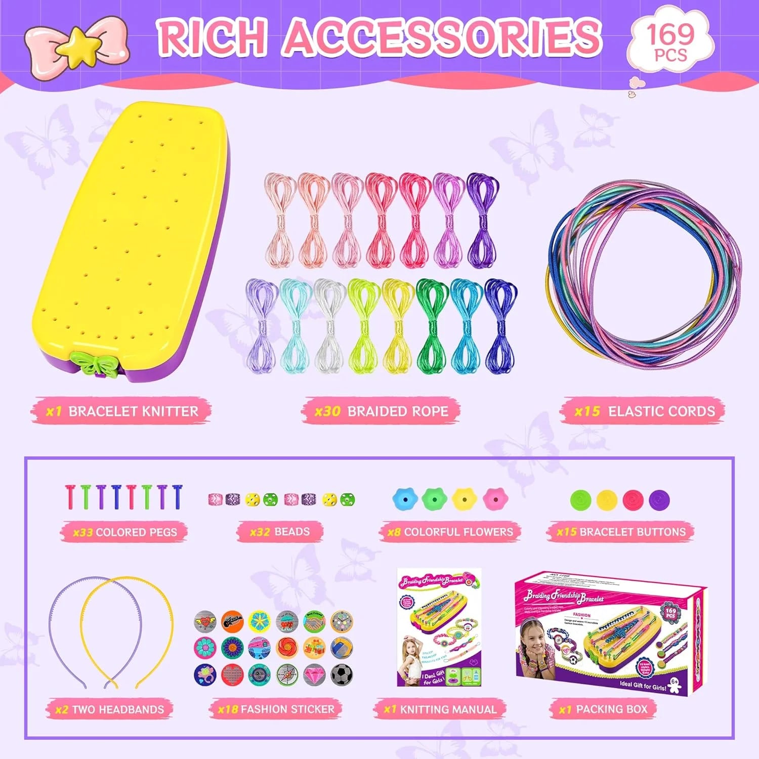 CandWuom Friendship Bracelet Making Kit, Bracelet Kit for Girls, Jewelry Bracelet Kit, Portable DIY Knitting for Kids, Best Gifts Ideas for Kids Age 7 8 9 10 11 12 Year Old (Yellow)