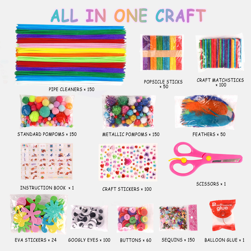 CandWuom Arts & Crafts Supplies Kits & Materials Set for Kids - 1000Pcs+Craft Kit with Pipe Cleaners Pom Poms Craft for Kids Ages 4-8 Girls & Boys Birathday Gifts