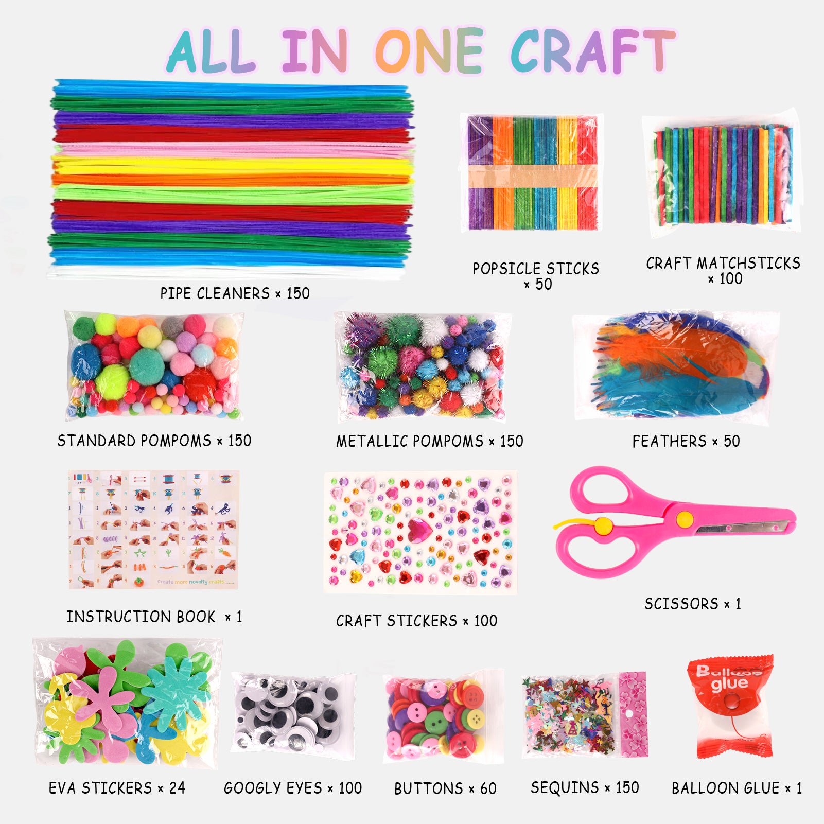CandWuom Arts & Crafts Supplies Kits & Materials Set for Kids - 1000Pcs+Craft Kit with Pipe Cleaners Pom Poms Craft for Kids Ages 4-8 Girls & Boys Birathday Gifts