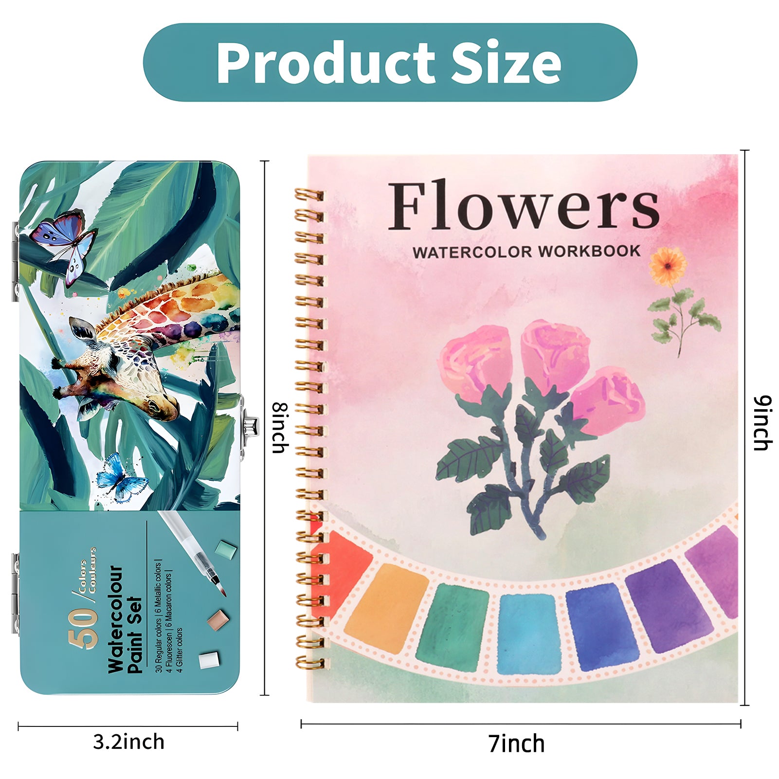 CandWuom Watercolor Paint Set, 50 Colors Watercolors Kit with 12 Different Patterns Water Coloring Book, Art Crafts Painting Supplies with Palette and Brush, Gifts for Beginner Adults Artist Drawing