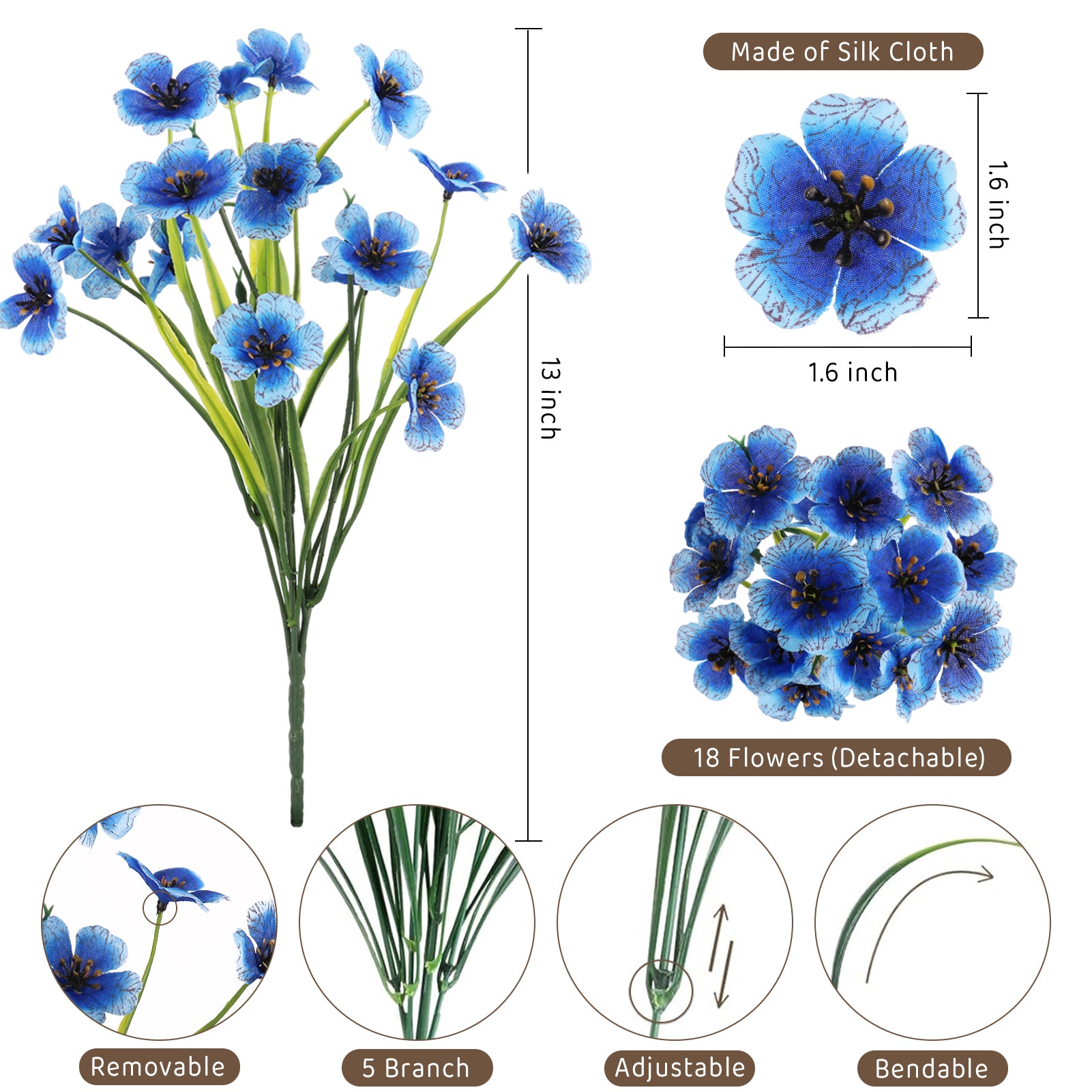 CandWuom 16 Bundles Artificial Flowers for Outdoors/Indoors, Fake Flowers Plants for Indoor Outside Decor Garden Porch Window Box Home Wedding Farmhouse(8 Color)