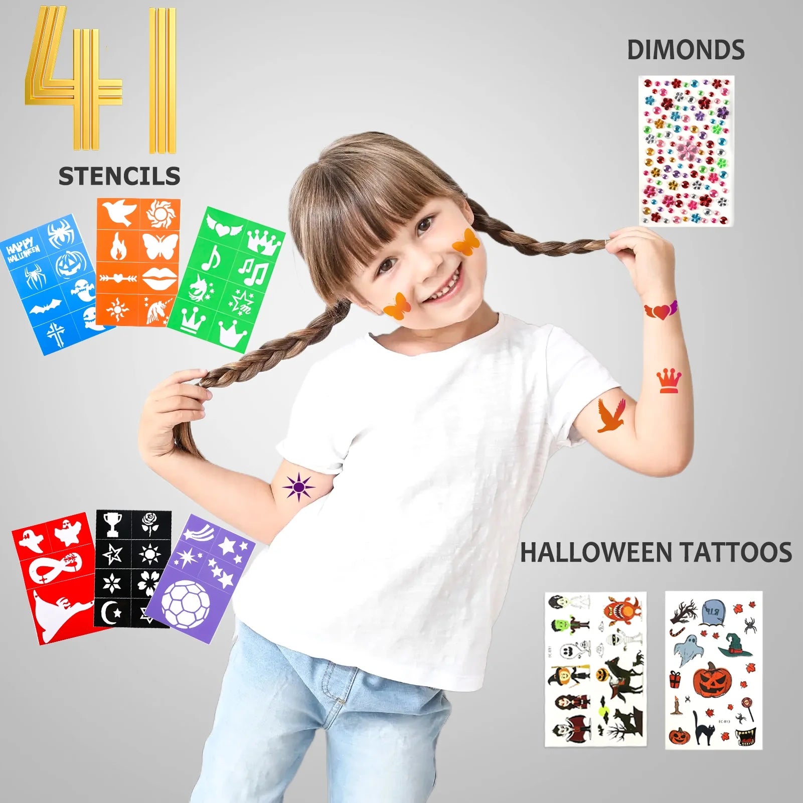 CandWuom Face Painting Kit for Kids –42 Colors Water Based Body Face Paint Kit Includes Hair Chalks Comb, Brushes, Stencils, Professional Face Paint Kit
