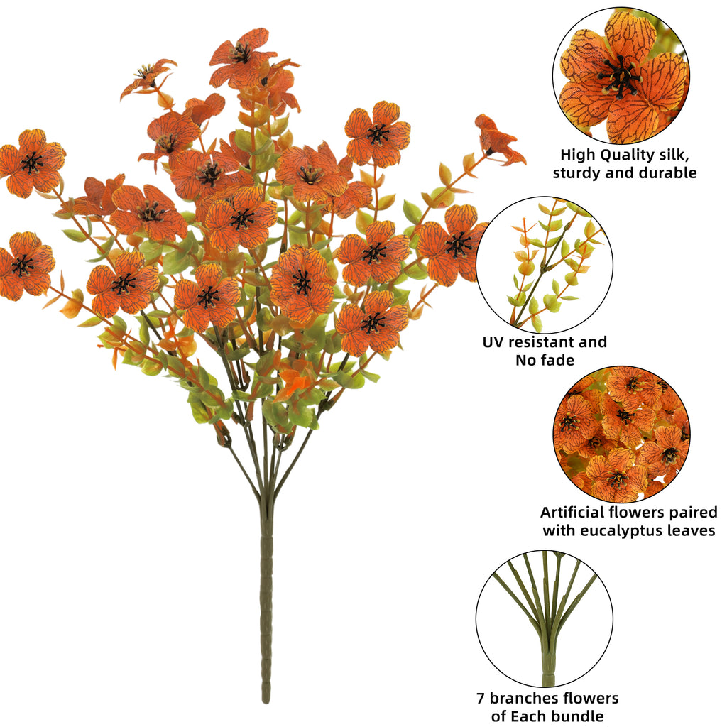 CandWuom Artificial Fall Flowers Fake Mums for Outdoor Autumn Decoration, 10 Bundles Faux Silk Orange Yellow Mums Daisy Look Real UV Resistant for Outside Home Porch Patio Planter
