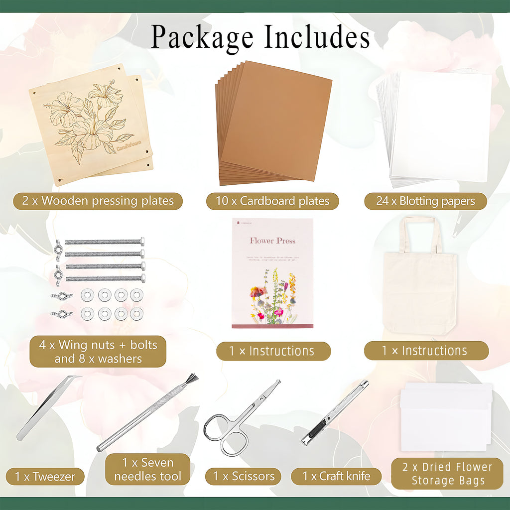 CandWuom Flower Press Kit, 11" x 11" Large 10 Layers Wooden Flower Pressing for Adults & Kids, Bouquet Preservation Craft Kit, DIY Flowers Drying Art, Ideal Gift for Arts and Crafts Lovers