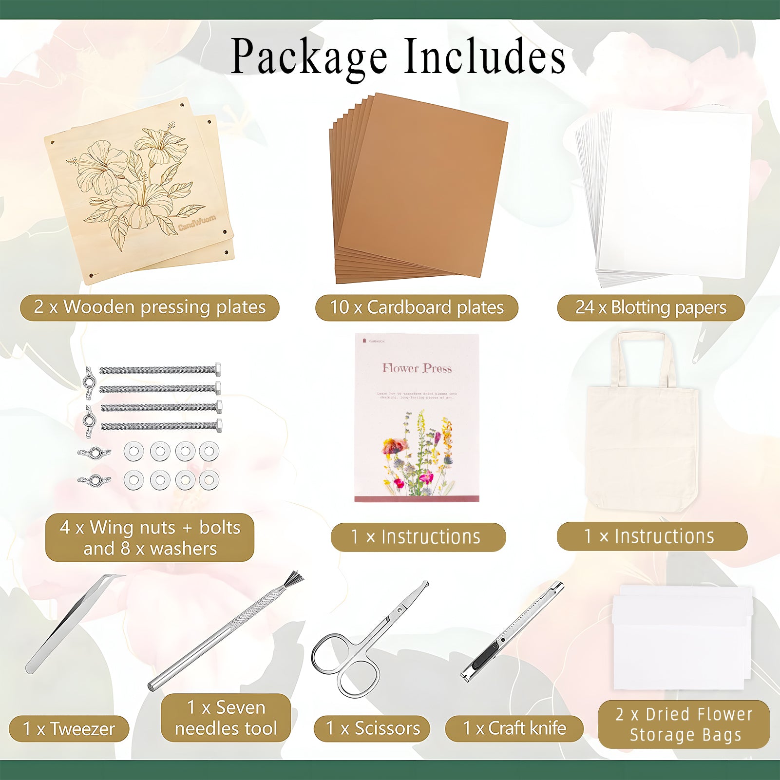 CandWuom Flower Press Kit, 11" x 11" Large 10 Layers Wooden Flower Pressing for Adults & Kids, Bouquet Preservation Craft Kit, DIY Flowers Drying Art, Ideal Gift for Arts and Crafts Lovers