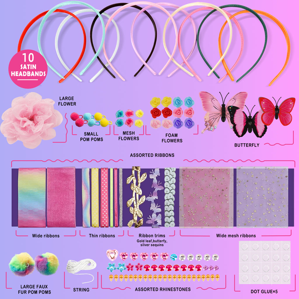 CandWuom Headband Making Kit for Girls, Gifts & Toy for 6 7 8 9 10 Girls, Make Your Own Fashion Headbands for Kids, DIY Hair Accessories Set, Little Kids Art & Craft Gifts