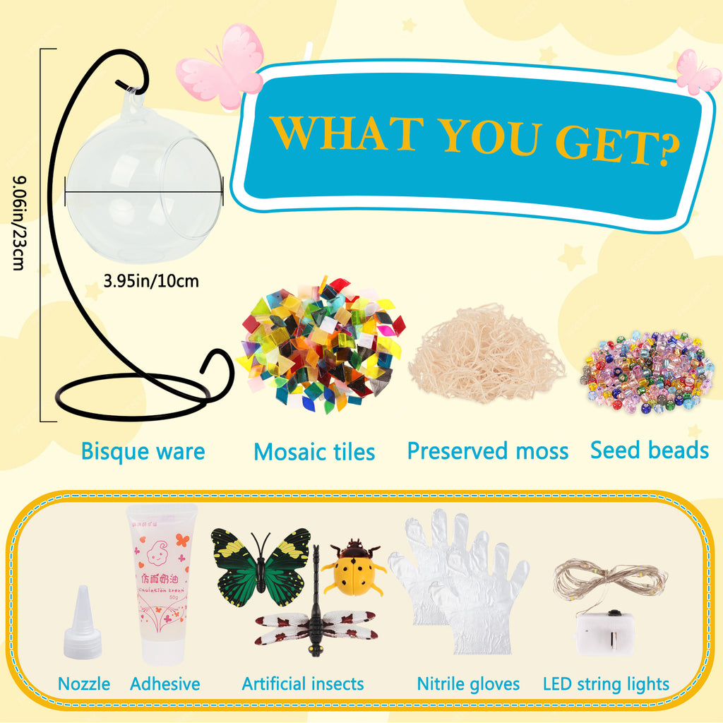Glass Mosaic Lamp & Light Kit, Gifts DIY Mosaic Arts and Crafts Kit for Kids & Adults, Creativity Handmade Artwork for Home Lighting Decor, Toys Girls Birthday Gifts Ages 6 7 8 9 10 11 12
