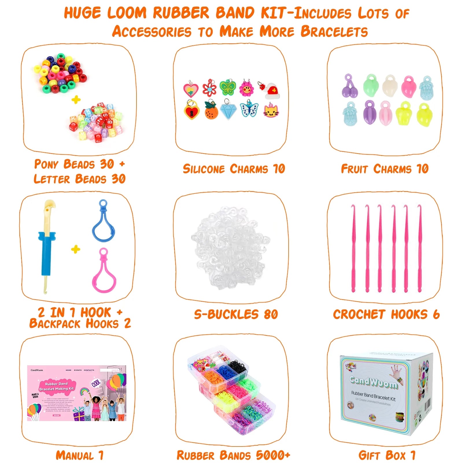 CandWuom 5000+ Rubber Band Bracelet Making Kit, Loom Rubber Bands Refill Set, Friendship Bracelets Making Kit Gifts for Girls Ages 8-12