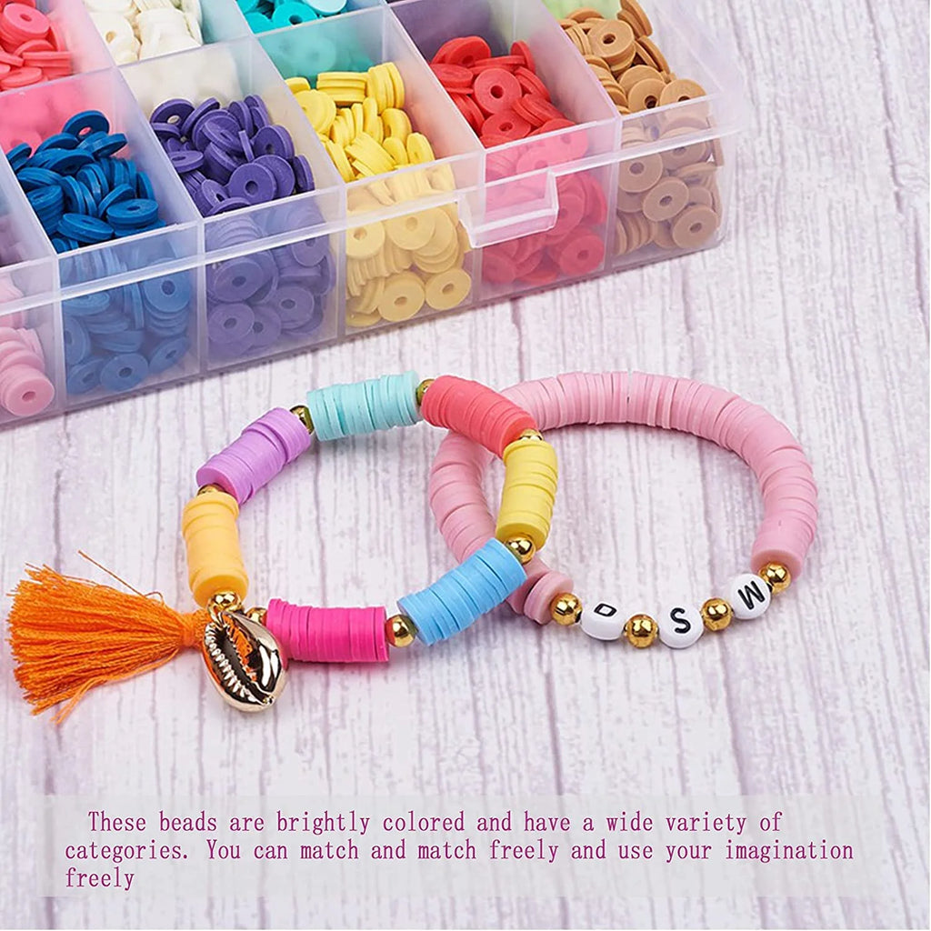 CandWuom 24 Colors Clay Beads for Bracelet Making Kit for Girls 8-12 Gifts, Polymer Heishi Beads, Letter Beads for Girls Jewelry Making Crafts