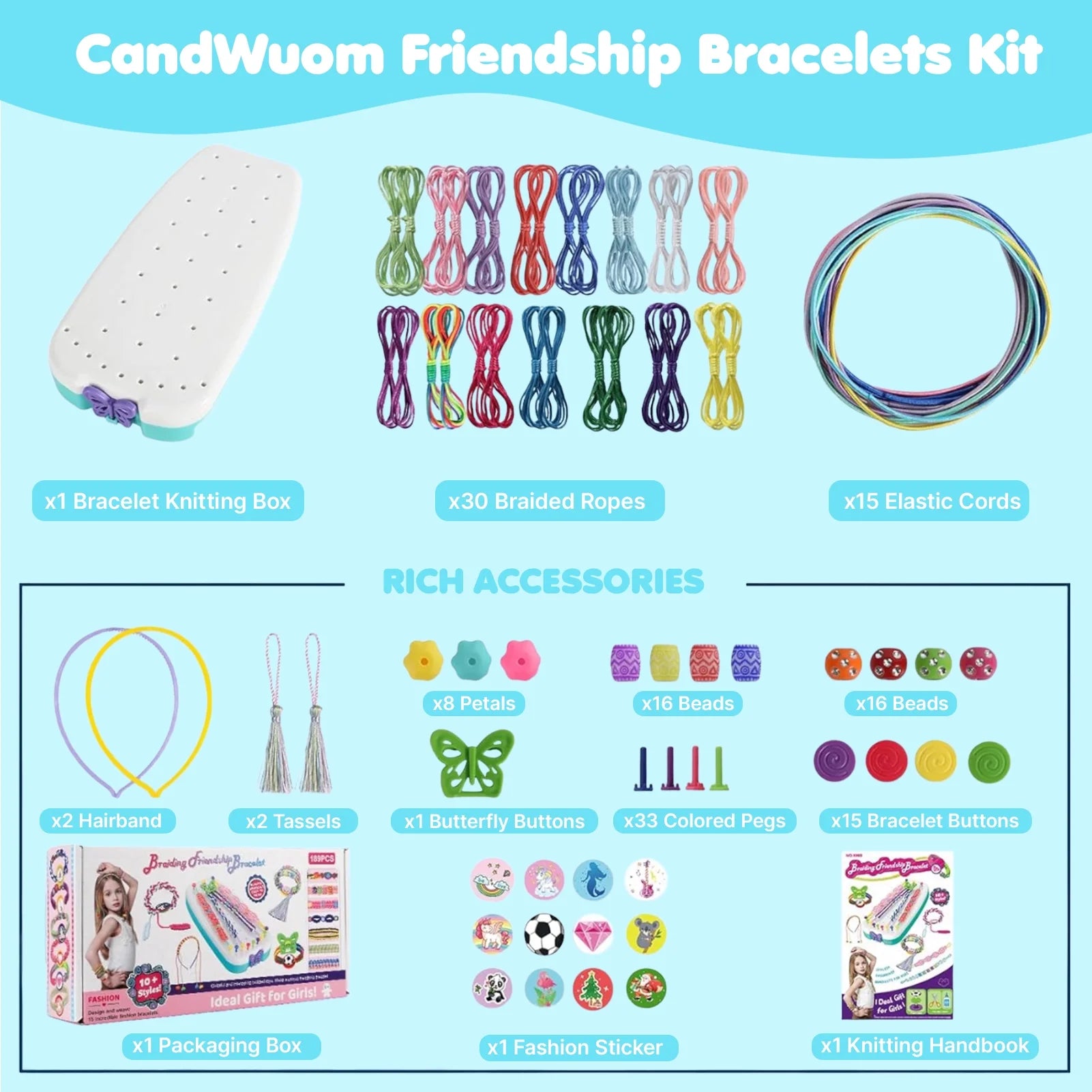 CandWuom Friendship Bracelet Making Kit, Bracelet Kit for Girls, Jewelry Bracelet Kit, Portable DIY Knitting for Kids, Best Gifts Ideas for Kids Age 7 8 9 10 11 12 Year Old (Blue)