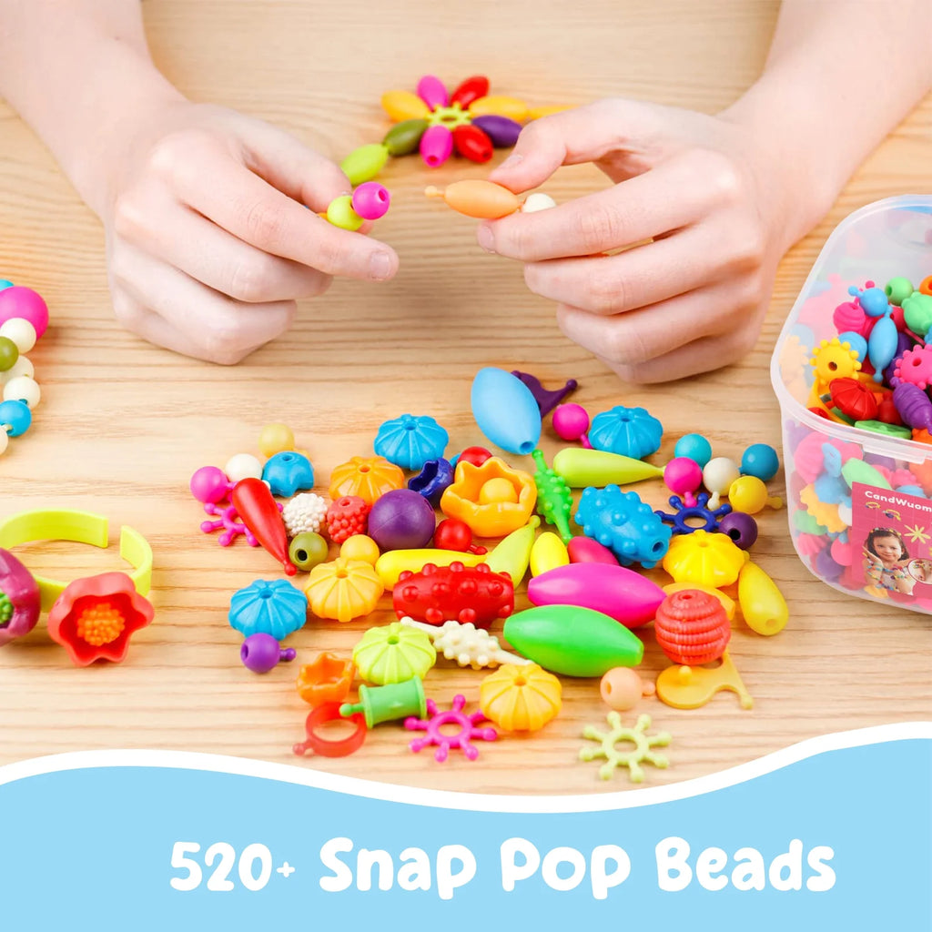 CandWuom 520+ Snap Pop Beads for Toddlers Jewelry Making Kit- Toys for Toddlers Jewelry Making Crafts Gifts for Girls Age 3-5（Blue）