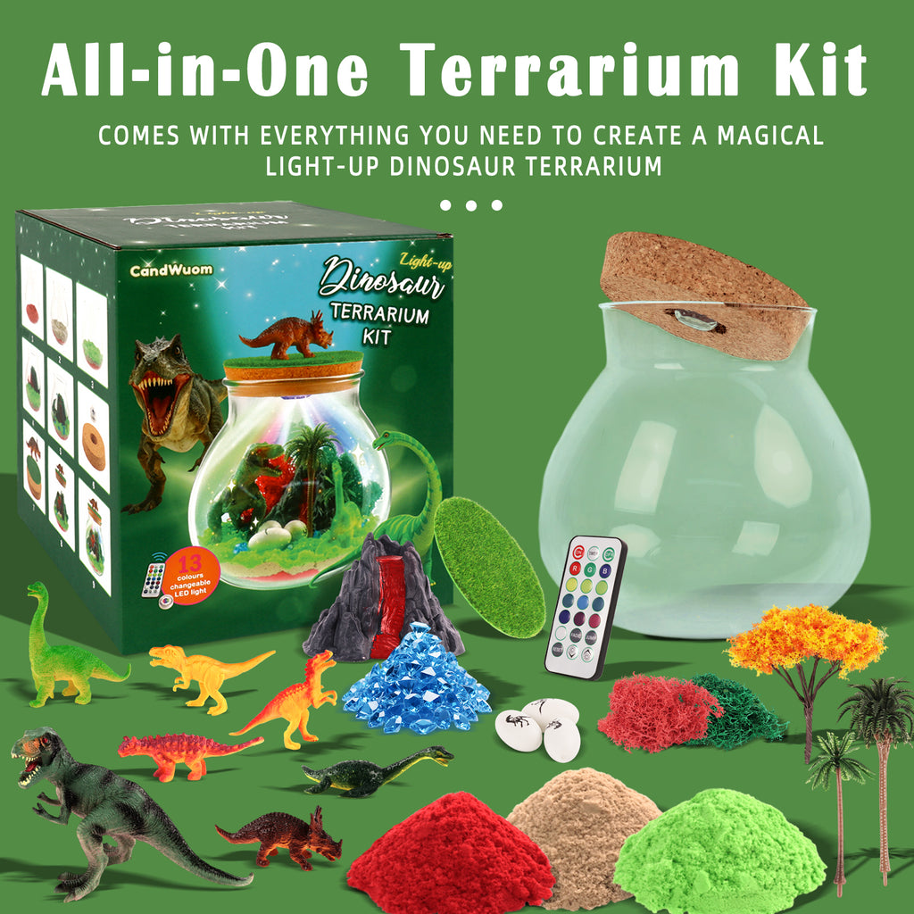 CandWuom Dinosaur Gifts for Boys - Dinosaurs Terrarium Kit for Kids - Birthday Gift for Boy Ages 4 5 6 7 8-12 Year Old - DIY Dino Toys for Boys - Arts and Crafts Kit for Kids