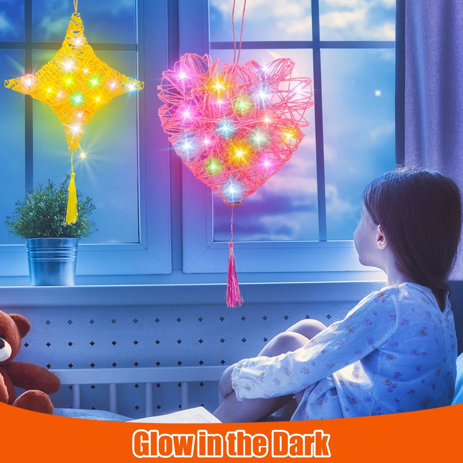 CandWuom Craft Kits for Girls Ages 8-12, 3D Light Up String Arts Heart Star Diamond Lantern Toys for Girls 8 9 10 11 12 Years Old Birthday Christmas Gifts
