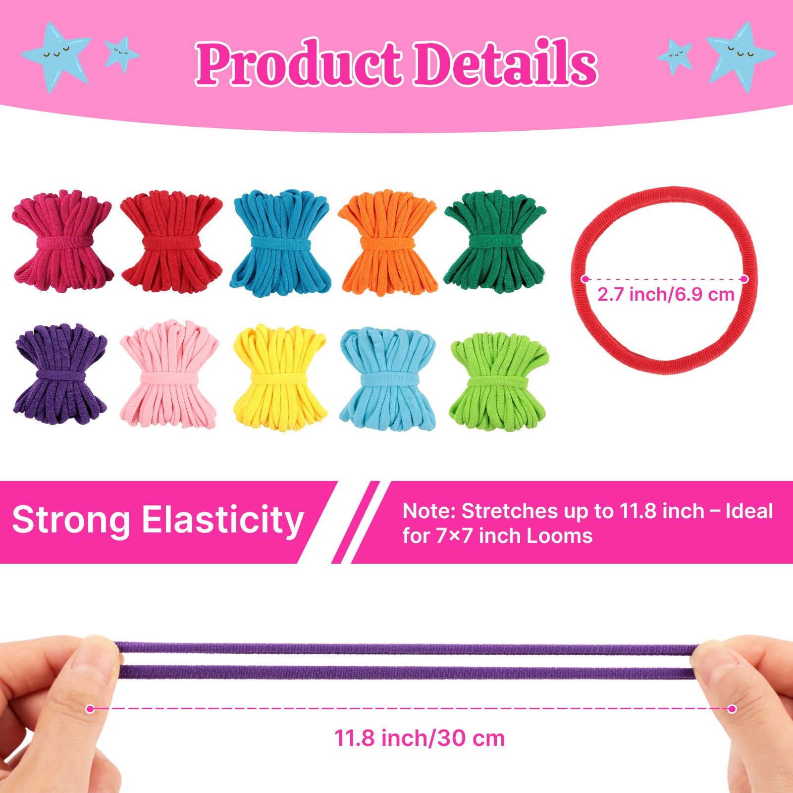 CandWuom Weaving Loom Loop Refills,7 Inch 800 Pcs Loom Refill Loops in 10 Vibrant Colors, Potholder Loops, Craft for Kids and Adults Flexible Potholder Rainbow Knitting
