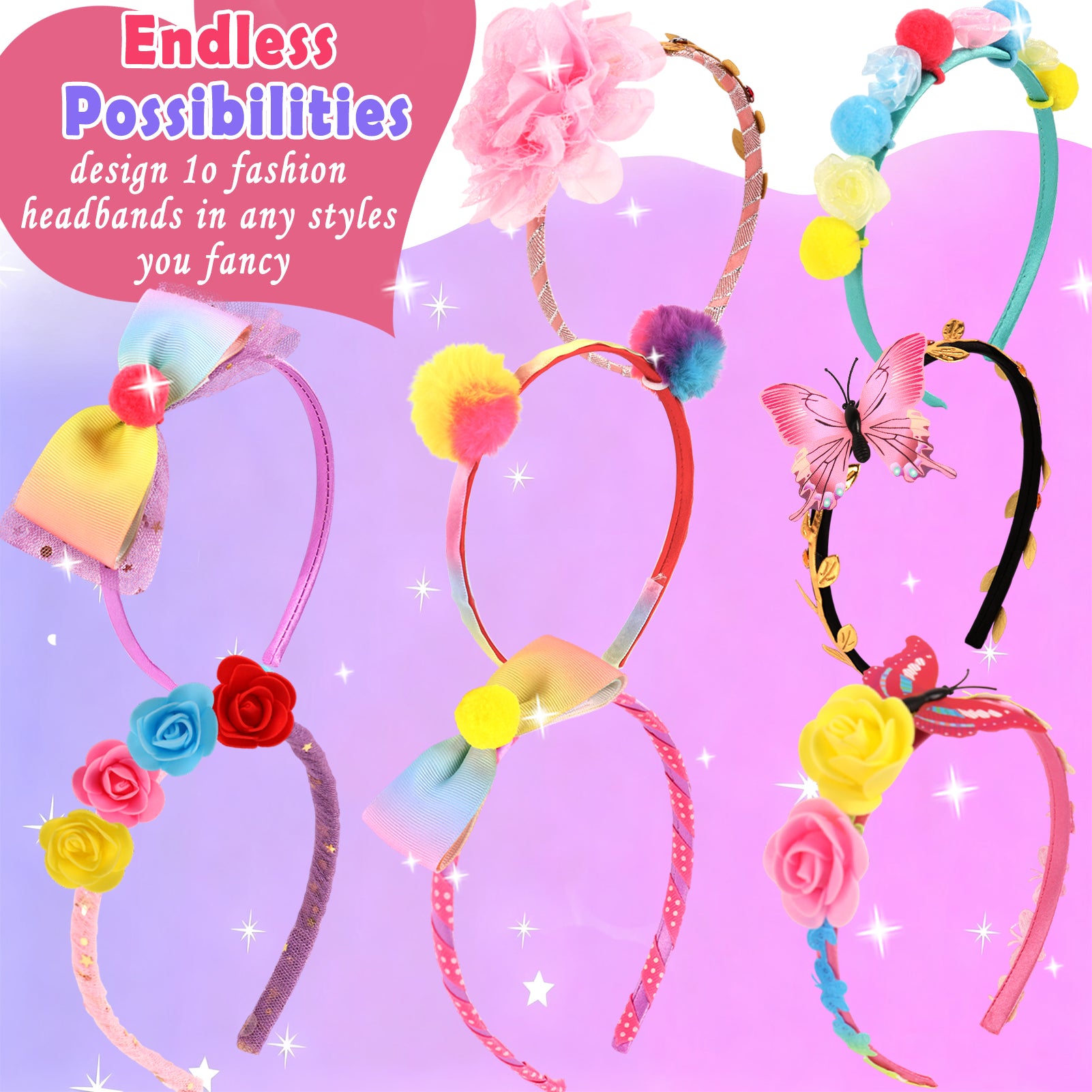 CandWuom Headband Making Kit for Girls, Gifts & Toy for 6 7 8 9 10 Girls, Make Your Own Fashion Headbands for Kids, DIY Hair Accessories Set, Little Kids Art & Craft Gifts