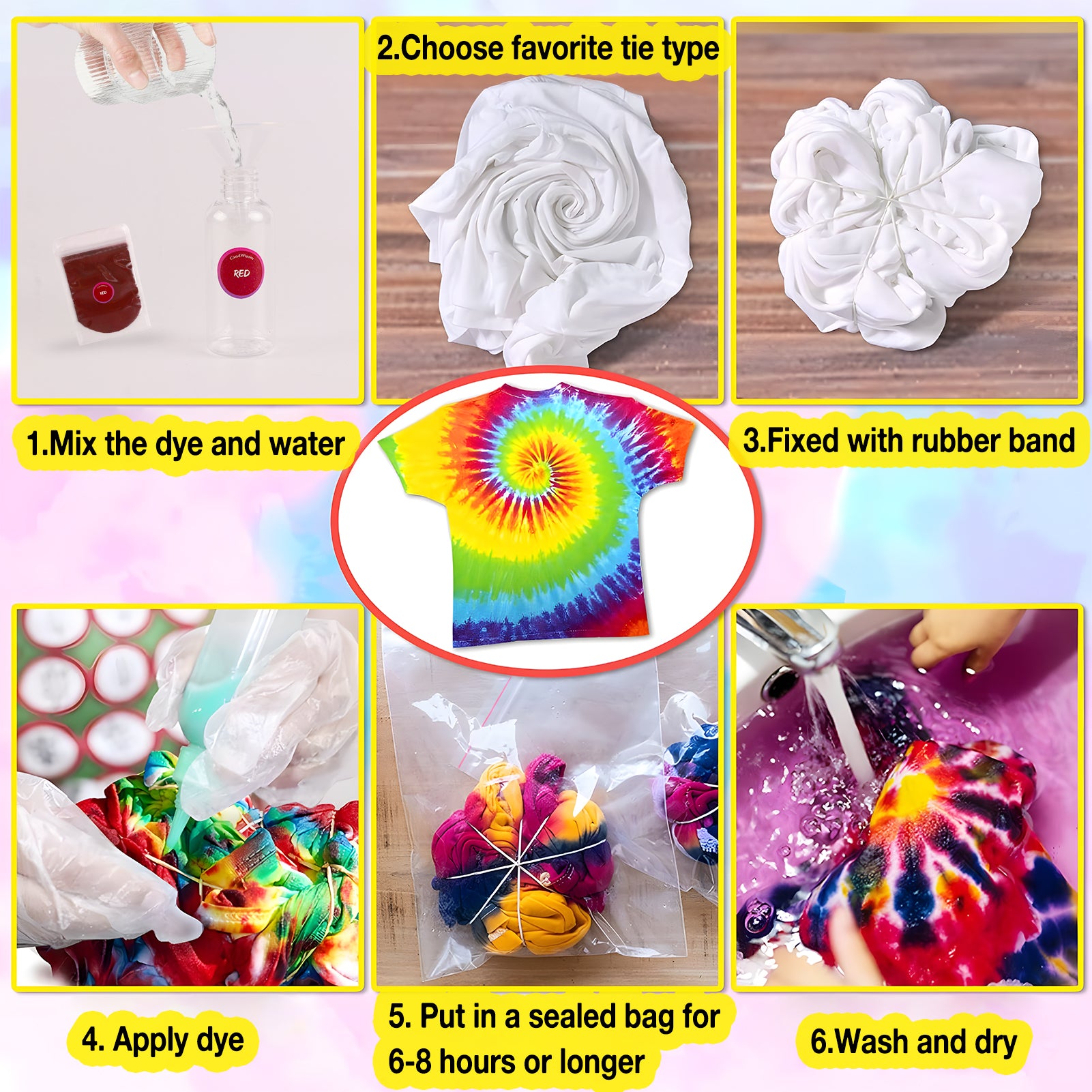 DIY Tie Dye Kits, 32 Colours All-in-1 Tie Dye Set Contain 32 Bag Pigments, Rubber Bands, Gloves, Sealed Bag, Apron and Table Covers for Craft Arts Fabric Textile Party DIY Handmade Project