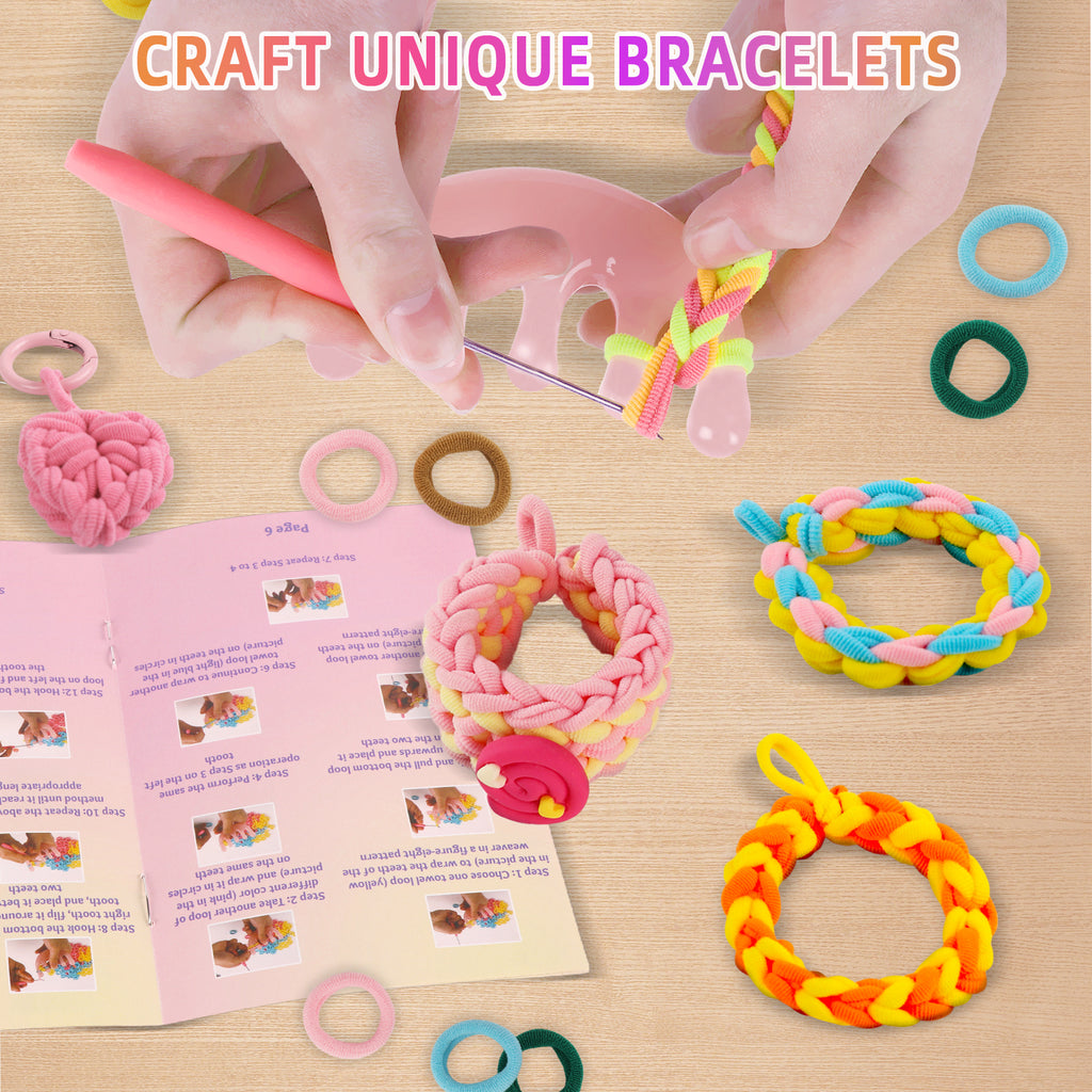 CandWuom Bracelet Making Kit Arts and Crafts for Girls Ages 8-12, Weaving Loom Rainbow Bands DIY Toys Birthday Gifts for Kids 6 7 9 10 11 13 Year Old, 1000+ Elastic Cloth Rubber Band Fabric Loops