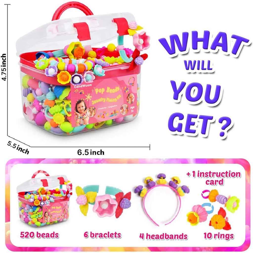 CandWuom 520+ Snap Pop Beads for Toddlers Jewelry Making Kit- Toys for Toddlers Jewelry Making Crafts Gifts for Girls Age 3-5（Red）