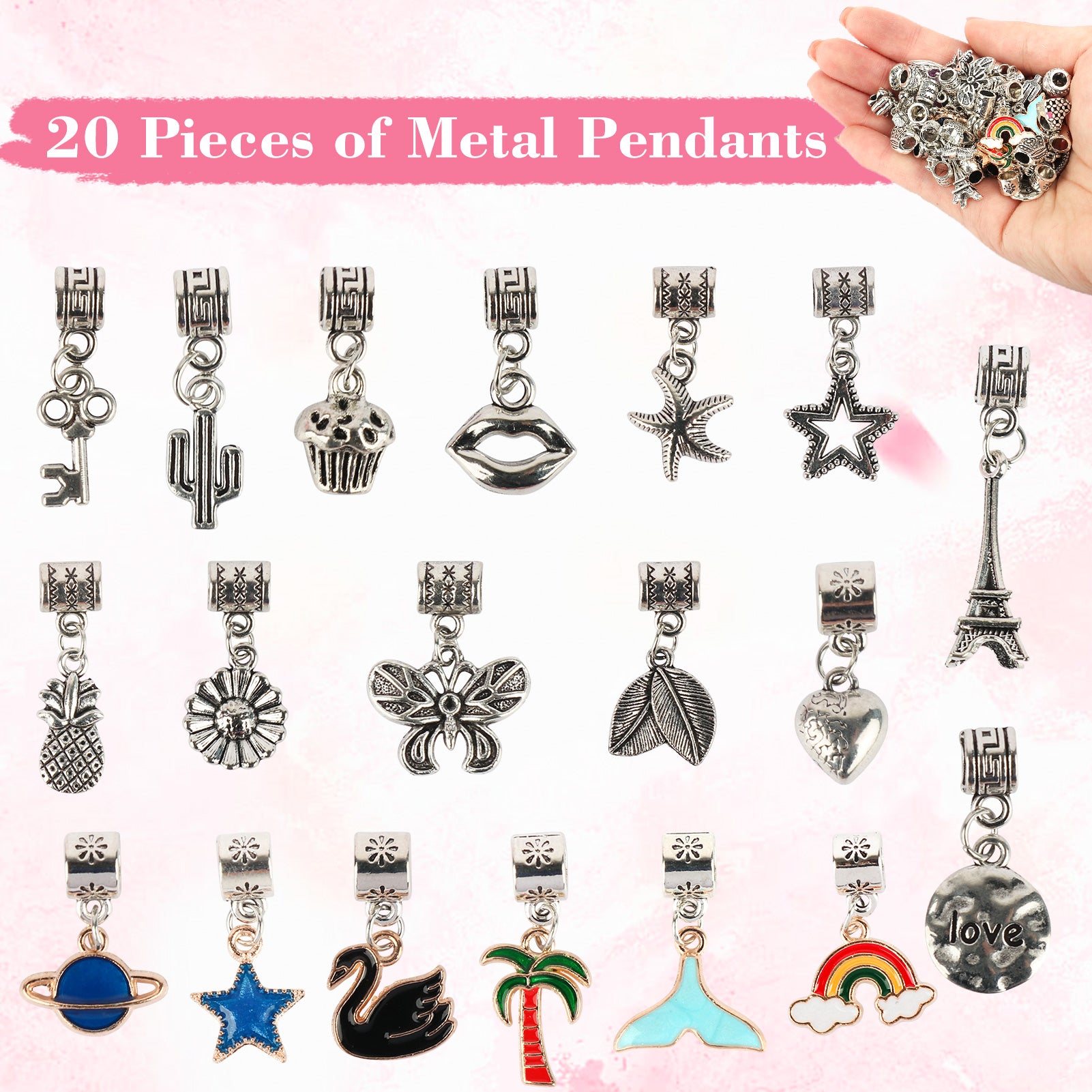 CandWuom 91 Pcs Charms Bracelets Making Kit Including Snake Chains, DIY Gift for Kids, Jewelry Making Supplies for Arts and Crafts for Teen Girls Ages 6-12