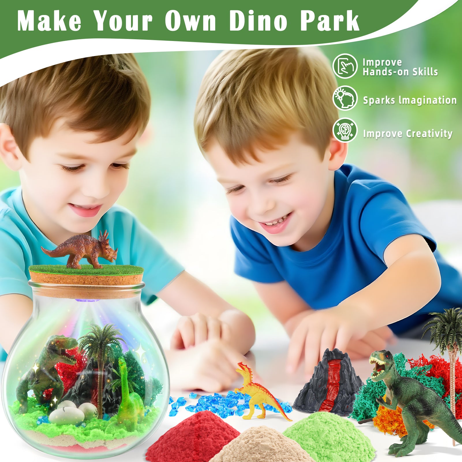 CandWuom Dinosaur Gifts for Boys - Dinosaurs Terrarium Kit for Kids - Birthday Gift for Boy Ages 4 5 6 7 8-12 Year Old - DIY Dino Toys for Boys - Arts and Crafts Kit for Kids