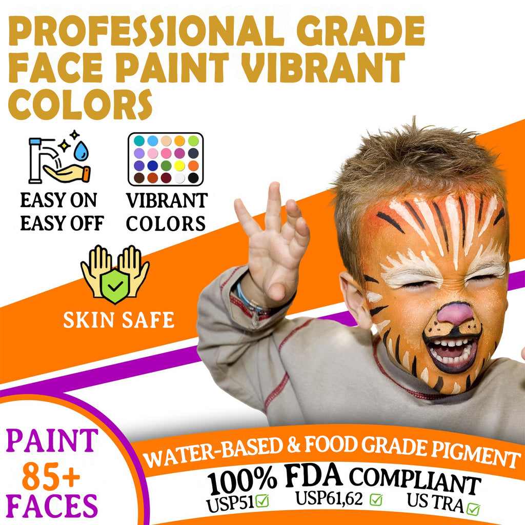 CandWuom Face Painting Kit for Kids –20 Colors Water Based Body Face Paint Kit Includes Hair Chalks Comb, Brushes, Stencils, Professional Face Paint Kit