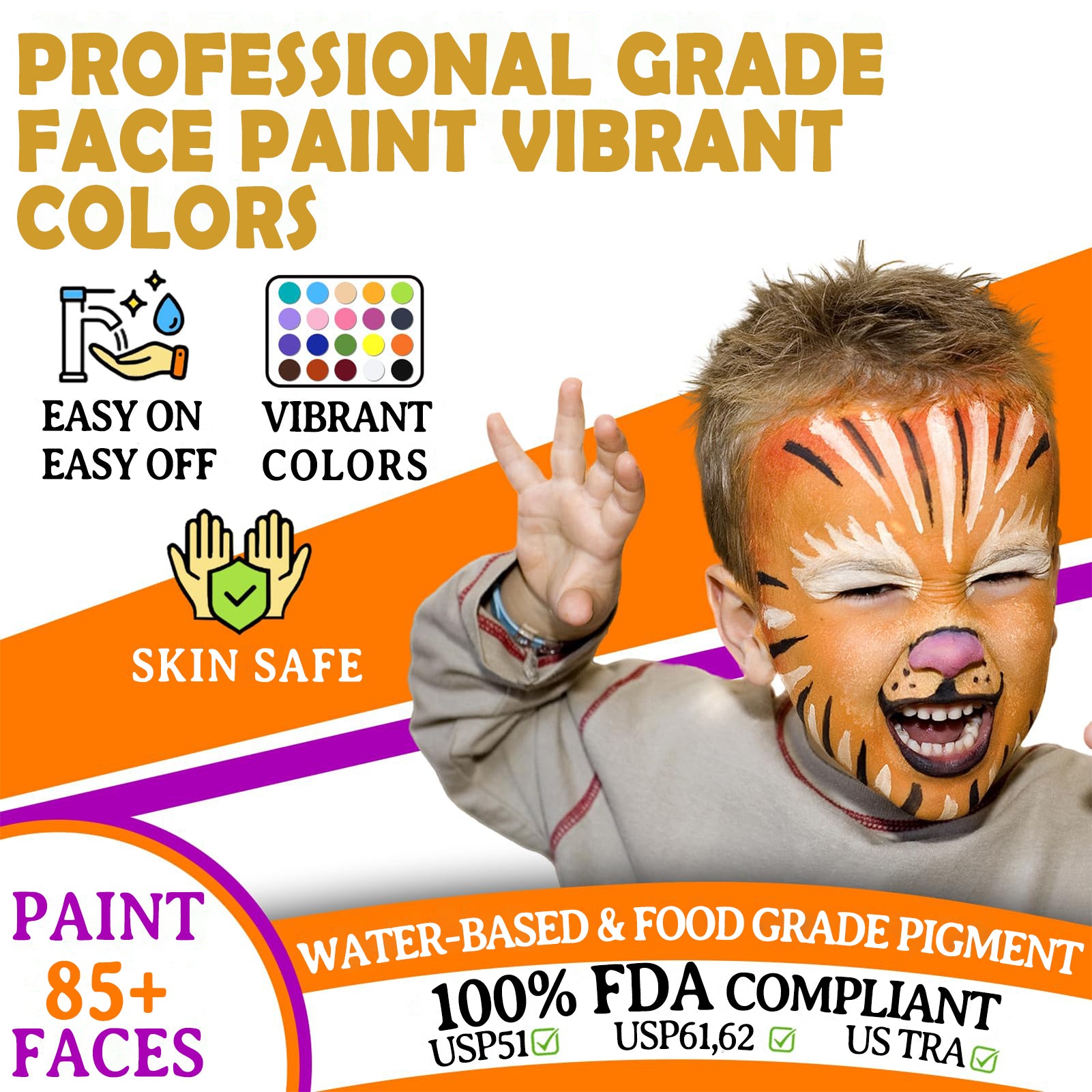 CandWuom Face Painting Kit for Kids –20 Colors Water Based Body Face Paint Kit Includes Hair Chalks Comb, Brushes, Stencils, Professional Face Paint Kit