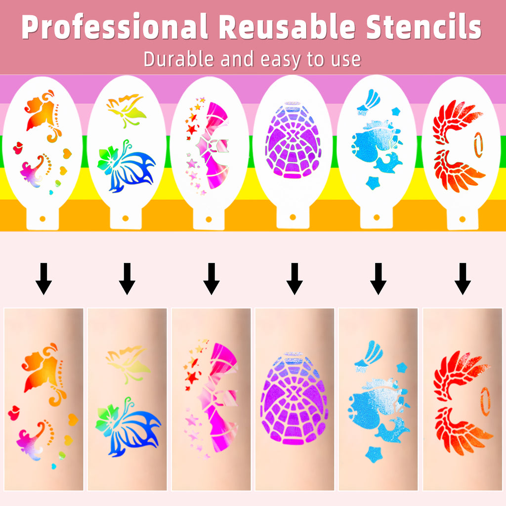 CandWuom Professional Face Painting Kit for Kids & Adults, Split Cake Face Paint Palette 12 x 10gm with Stencil, One Stroke Non Toxic Rainbow Body Paint Set for Halloween & Christmas Makeup