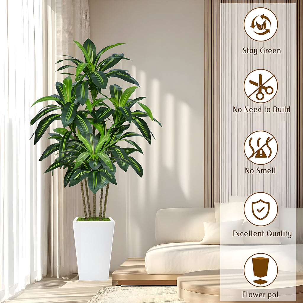 CandWuom 6FT Artificial Dracaena Tree,Fake Tree with White Tall Planter - Faux Yucca Tall Fake Floor Plant in Pot - Artificial Trees for Home Office Living Room Decor Indoor