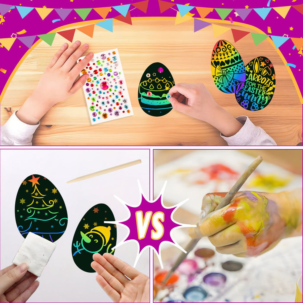 CandWuom 60 PCS Easter Egg Scratch Art for Kids, Rainbow Magic Scratch Paper Easter Crafts for Kids Gifts School Classroom Activities Project Party Favors Supplies Basket Fillers