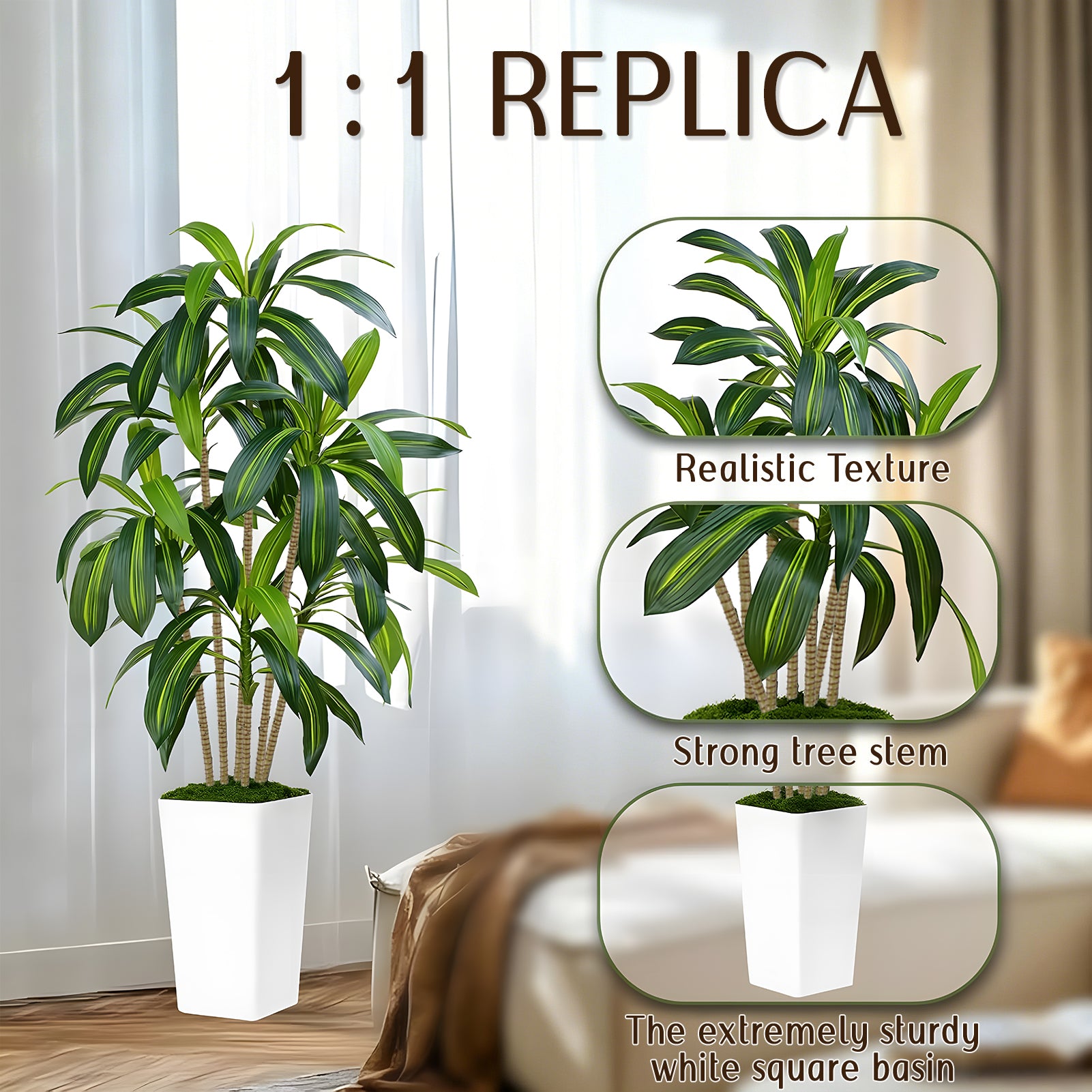 CandWuom 5FT Artificial Dracaena Tree,Fake Tree with White Tall Planter - Faux Yucca Tall Fake Floor Plant in Pot - Artificial Trees for Home Office Living Room Decor Indoor