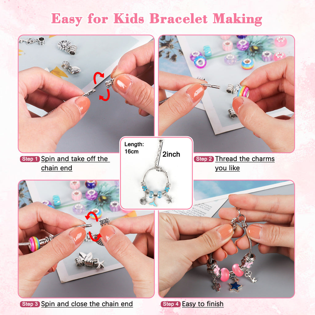 CandWuom 91 Pcs Charms Bracelets Making Kit Including Snake Chains, DIY Gift for Kids, Jewelry Making Supplies for Arts and Crafts for Teen Girls Ages 6-12