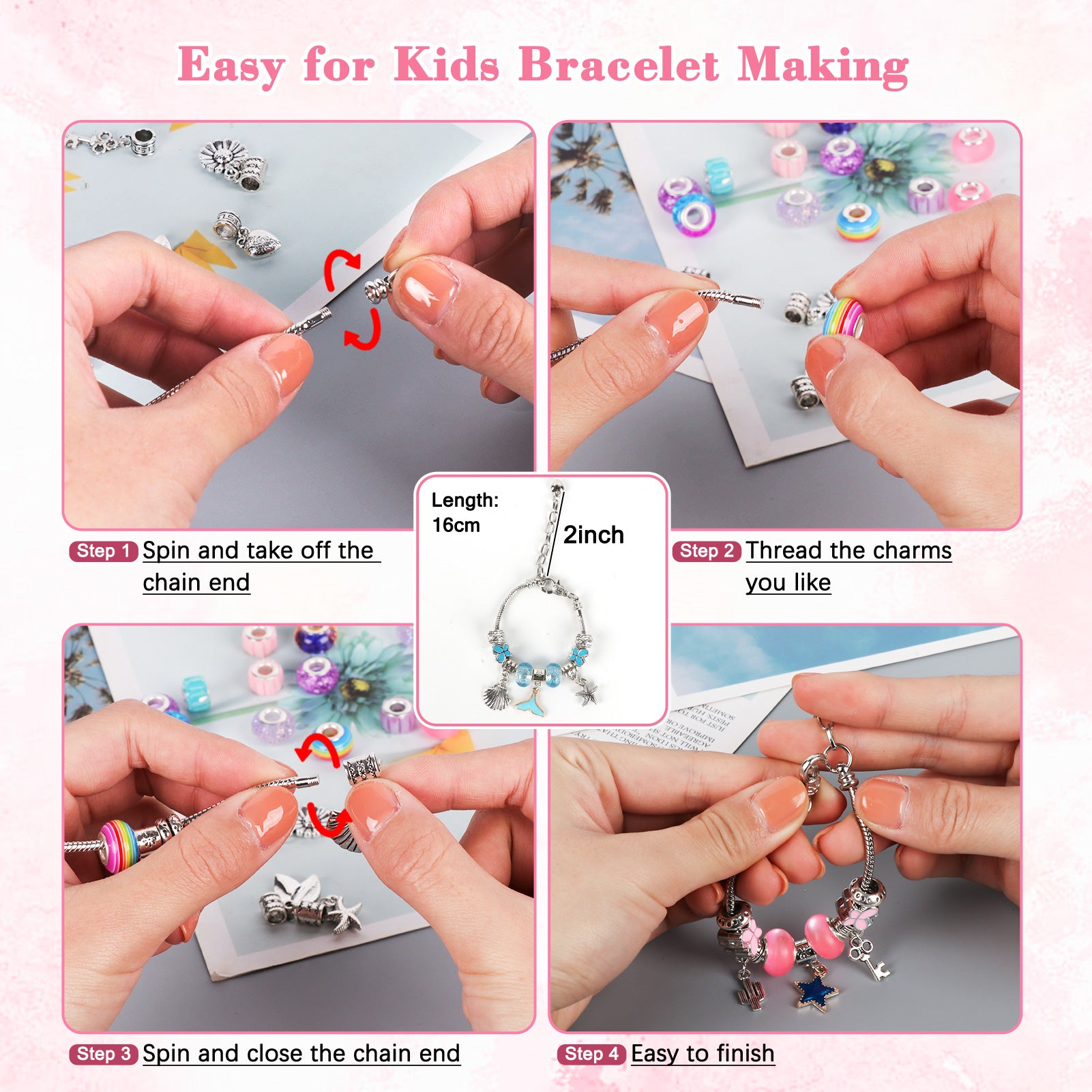 CandWuom 91 Pcs Charms Bracelets Making Kit Including Snake Chains, DIY Gift for Kids, Jewelry Making Supplies for Arts and Crafts for Teen Girls Ages 6-12