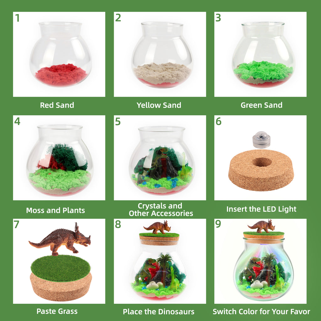 CandWuom Dinosaur Gifts for Boys - Dinosaurs Terrarium Kit for Kids - Birthday Gift for Boy Ages 4 5 6 7 8-12 Year Old - DIY Dino Toys for Boys - Arts and Crafts Kit for Kids