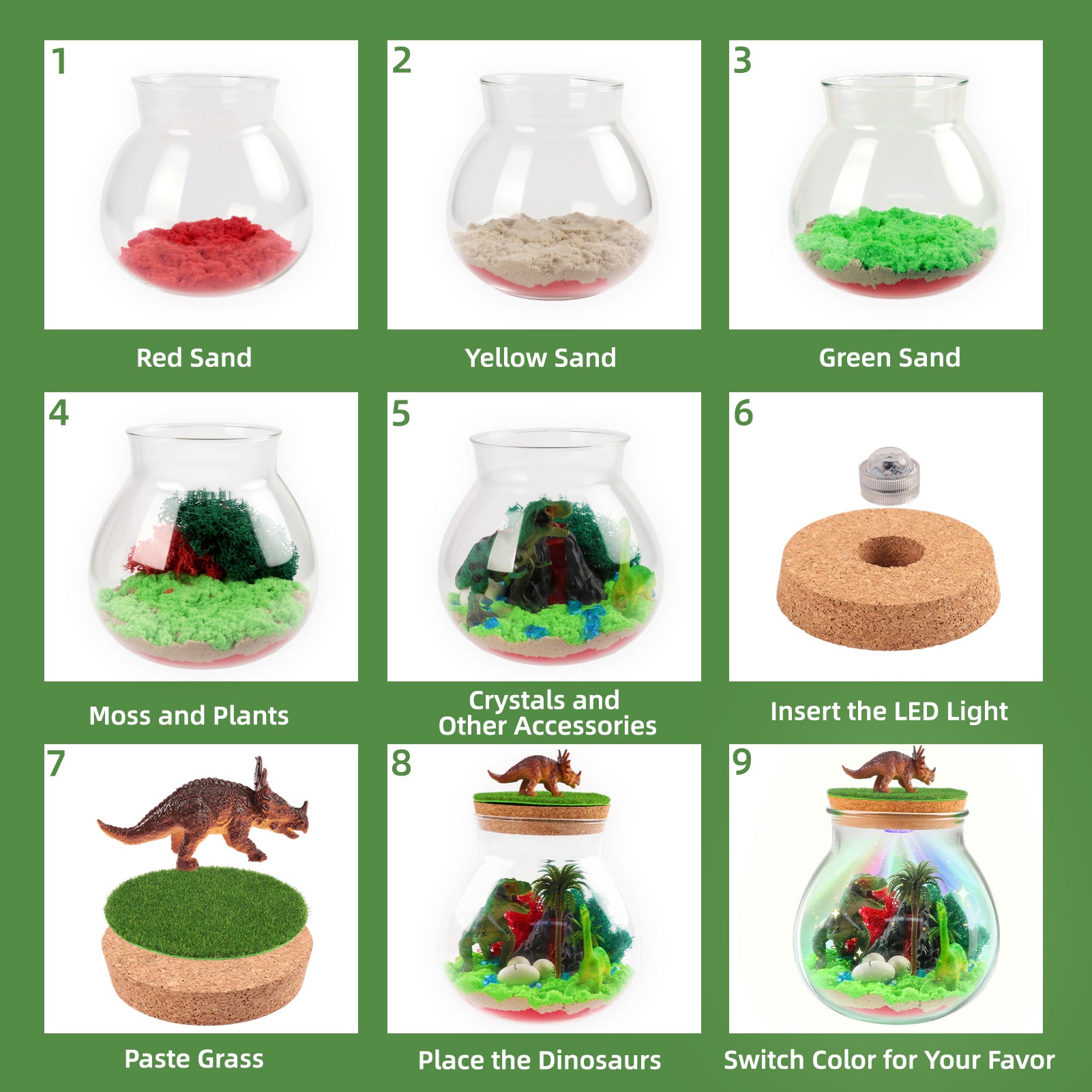CandWuom Dinosaur Gifts for Boys - Dinosaurs Terrarium Kit for Kids - Birthday Gift for Boy Ages 4 5 6 7 8-12 Year Old - DIY Dino Toys for Boys - Arts and Crafts Kit for Kids