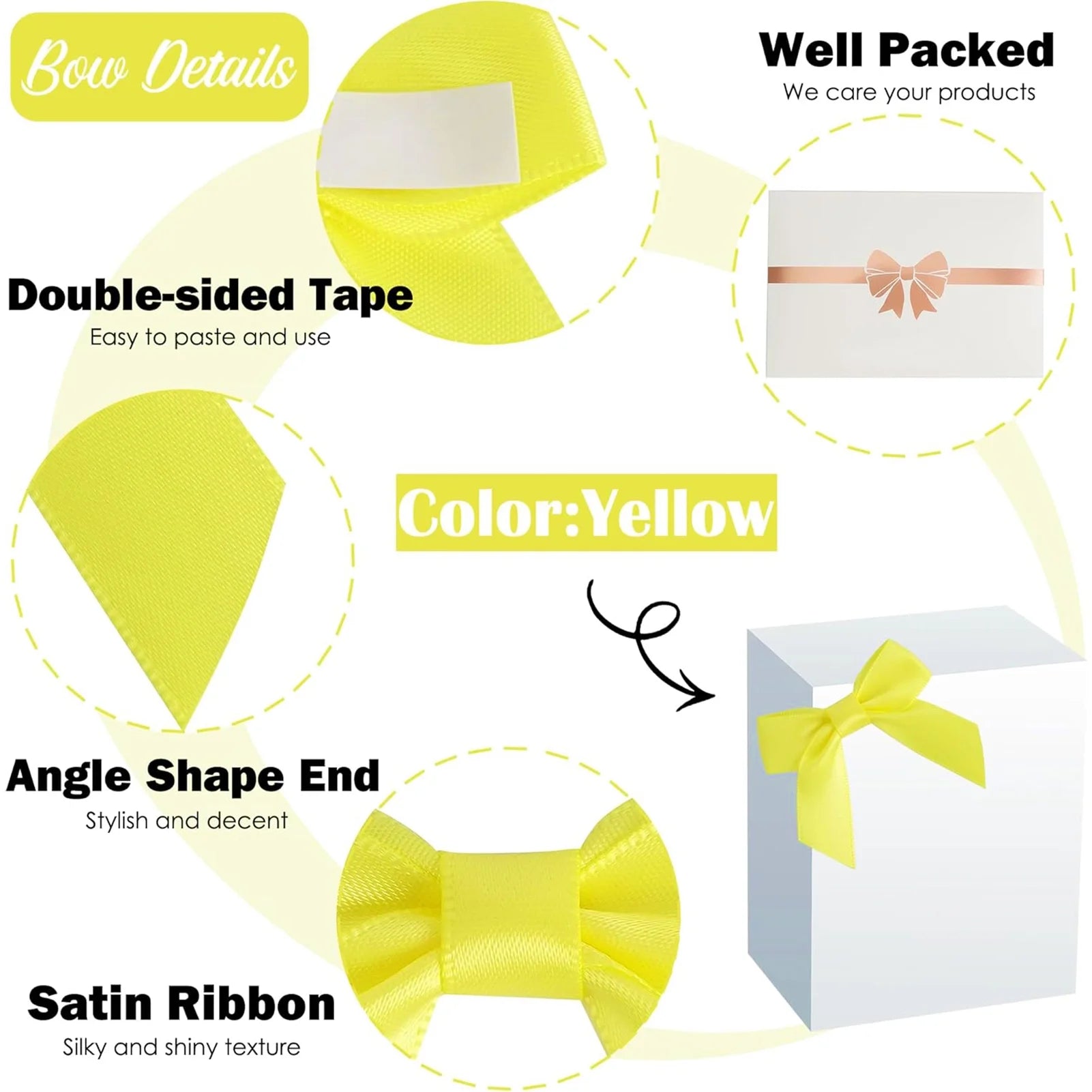 CandWuom 60 Pcs Pastel Satin Ribbon Bows 2.75 inch Self Adhesive Satin Bows for Gift Wrapping Premade Christmas Bows with Double-Sided Satin Tape
