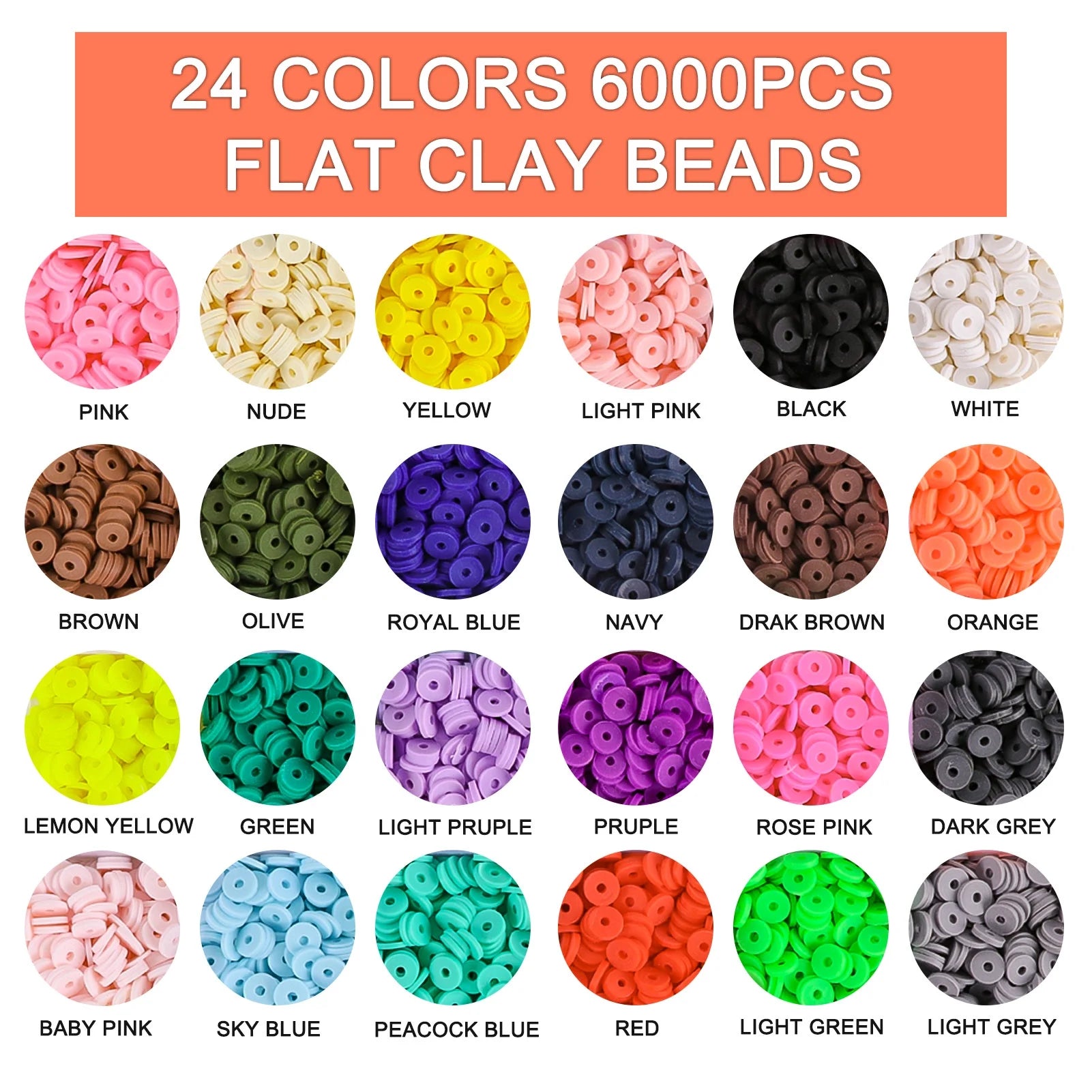 CandWuom 7360 Pcs Polymer Clay Beads Kit 24 Colors 6mm, Heishi Beads for Bracelets Necklaces Earrings Jewelry Making, Gifts for Girls 6-12